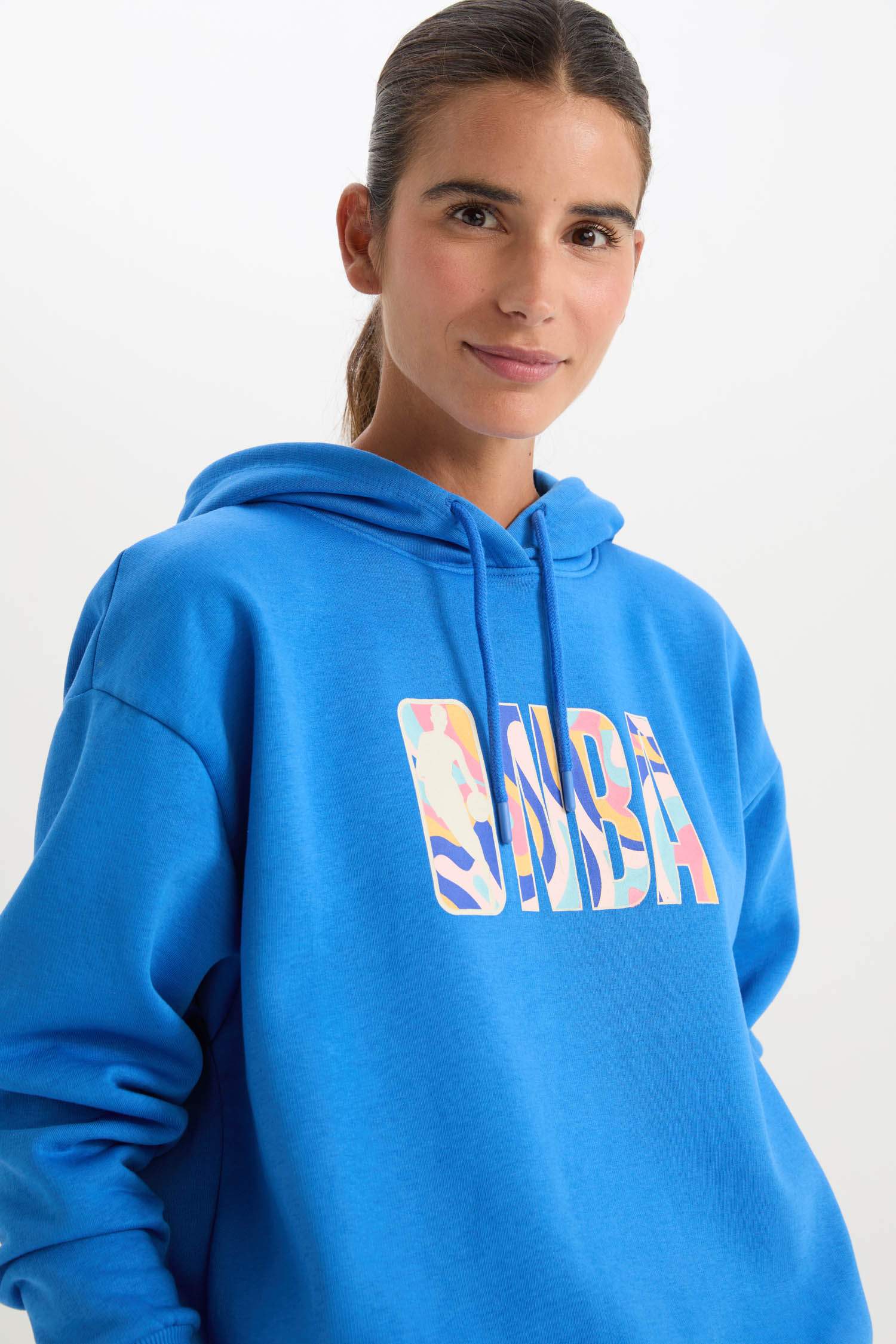 DeFactoFit NBA Wordmark Oversize Geniş Kalıp Kapüşonlu Kalın Sweatshirt