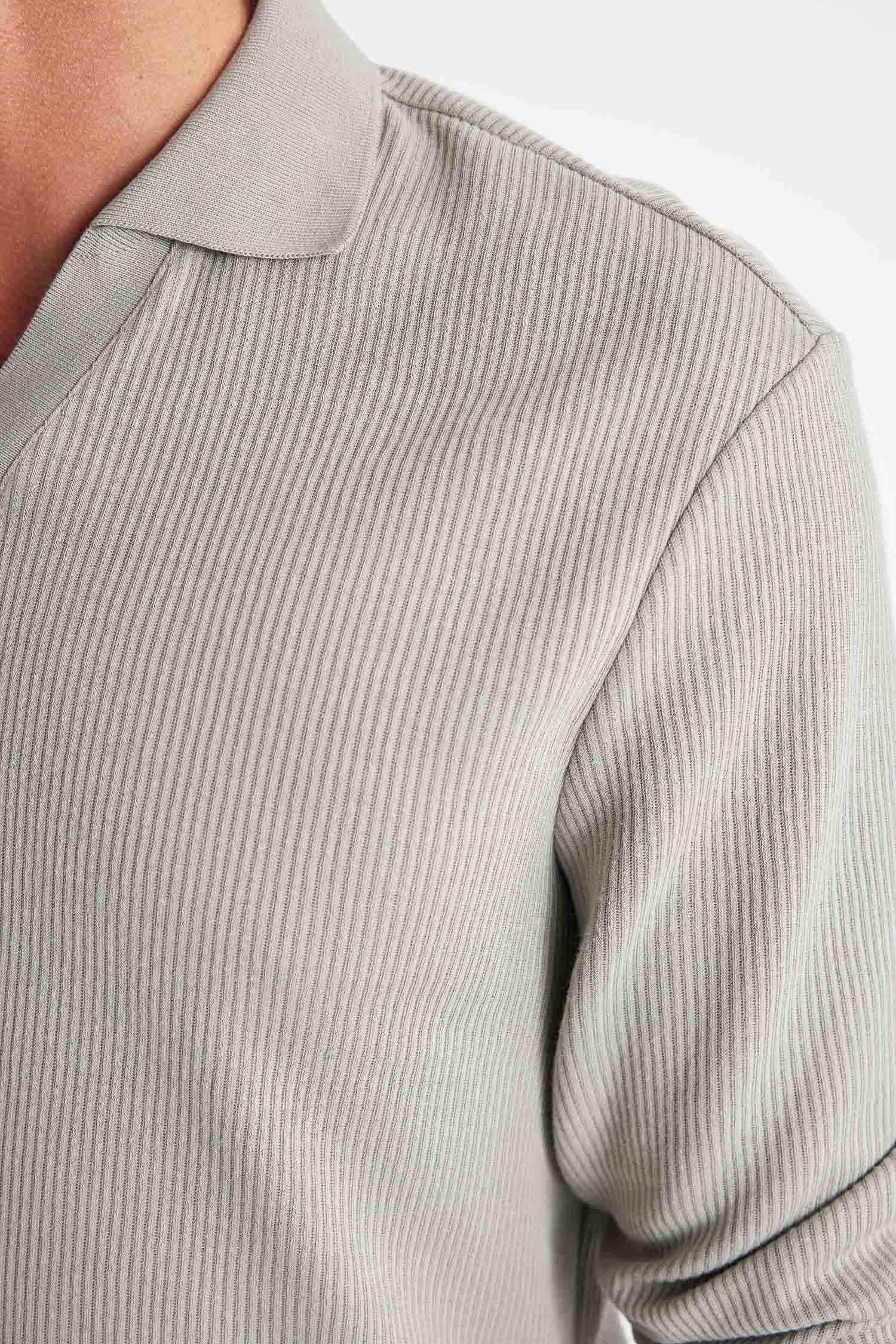 Açık Haki Regular Fit Polo Yaka Jakarlı Triko Sweatshirt