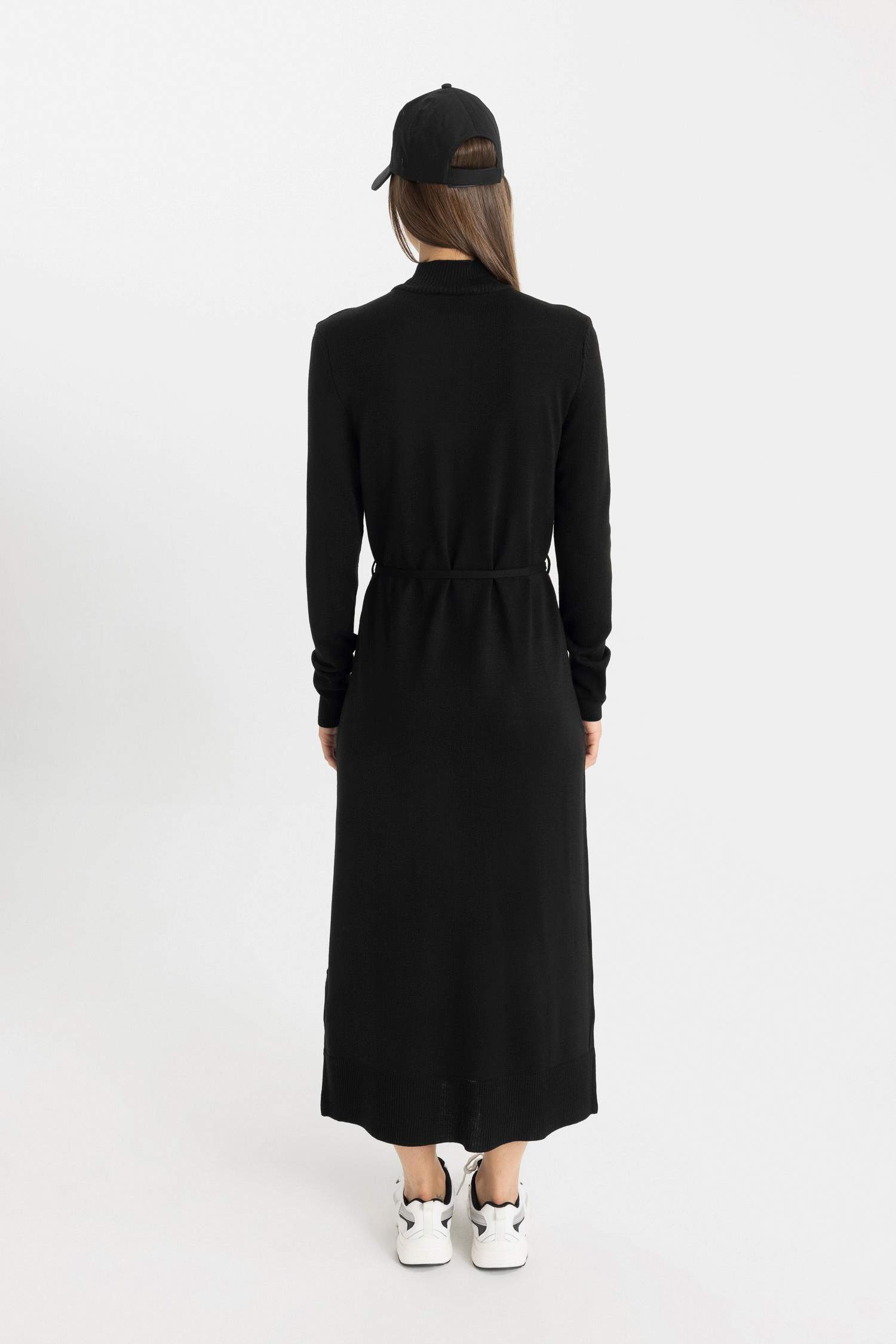 Regular Fit Half Turtleneck Basic Long Sleeve Maxi Knit Dress