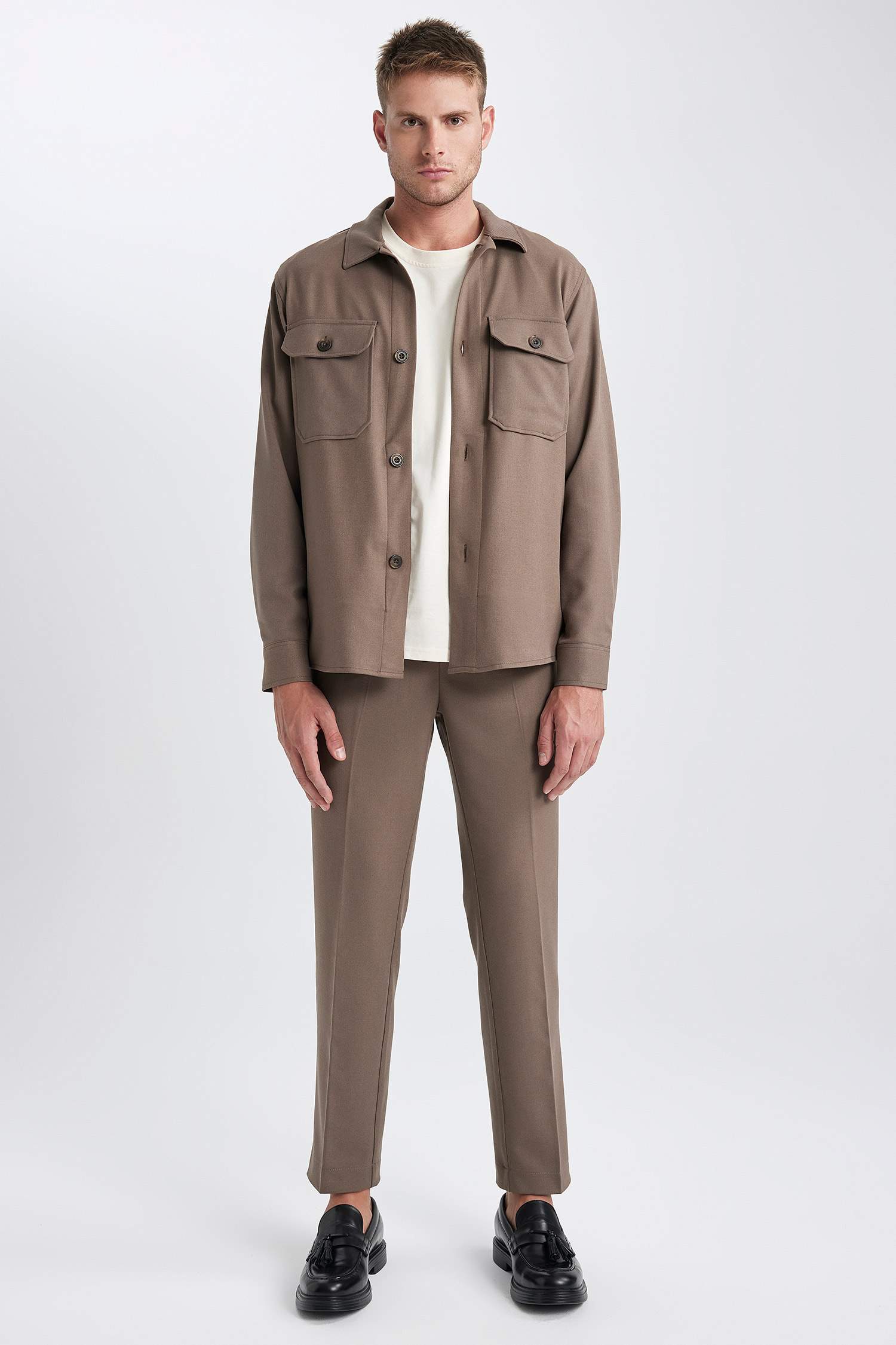 Regular Fit Polo Neck Long Sleeve Shirt Jacket