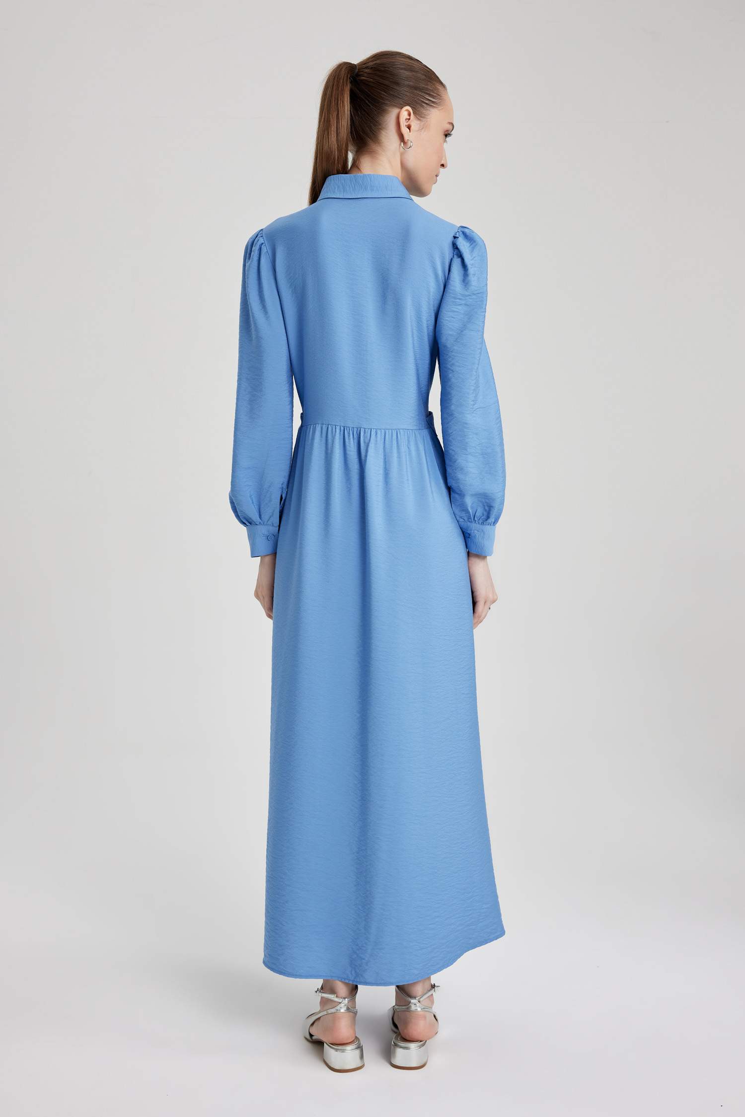 Gömlek Yaka Uzun Kollu Maxi Elbise