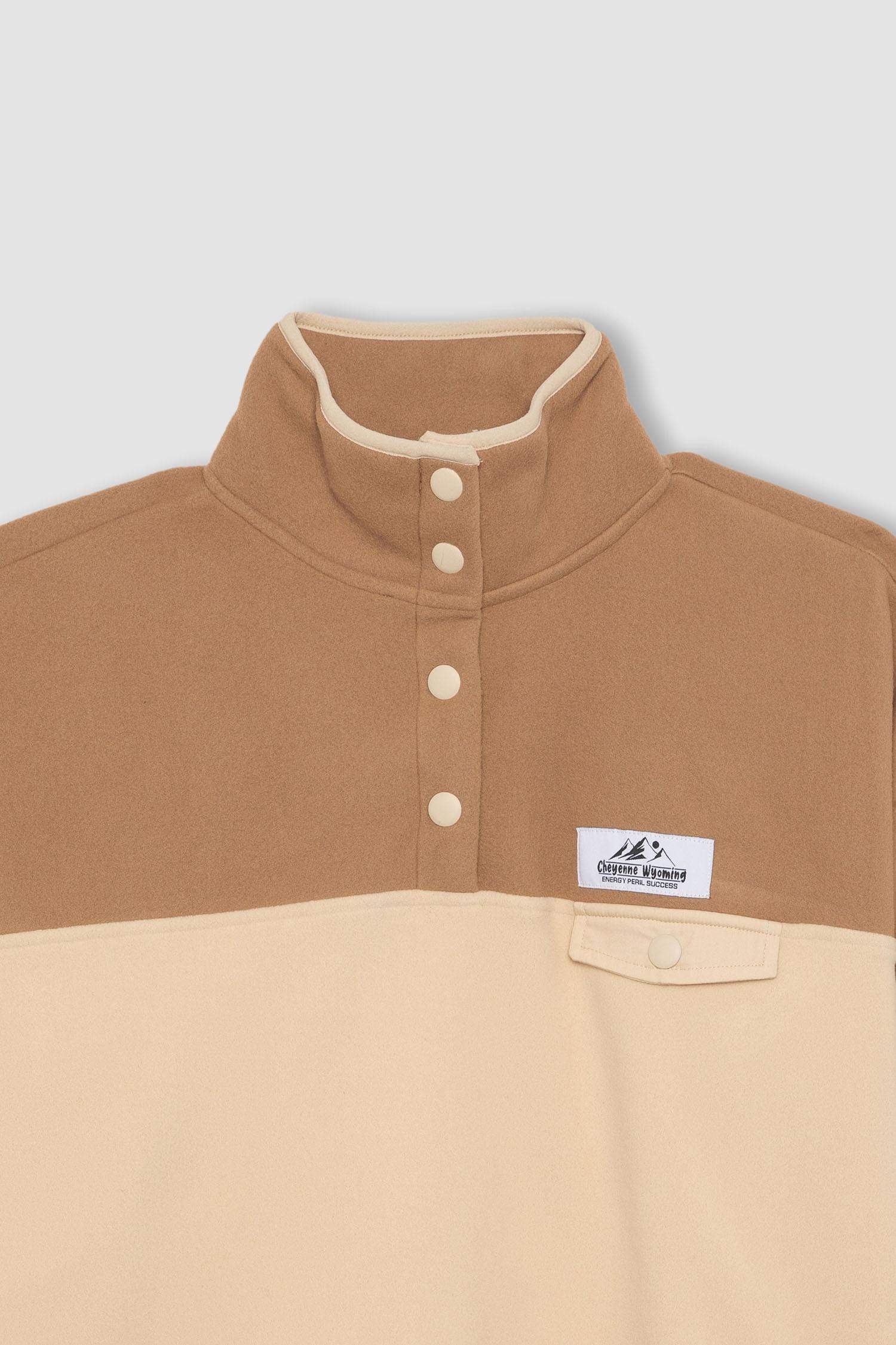 Loose Fit Stand Collar Elasticated Sleeve Fleece Sweatshirt