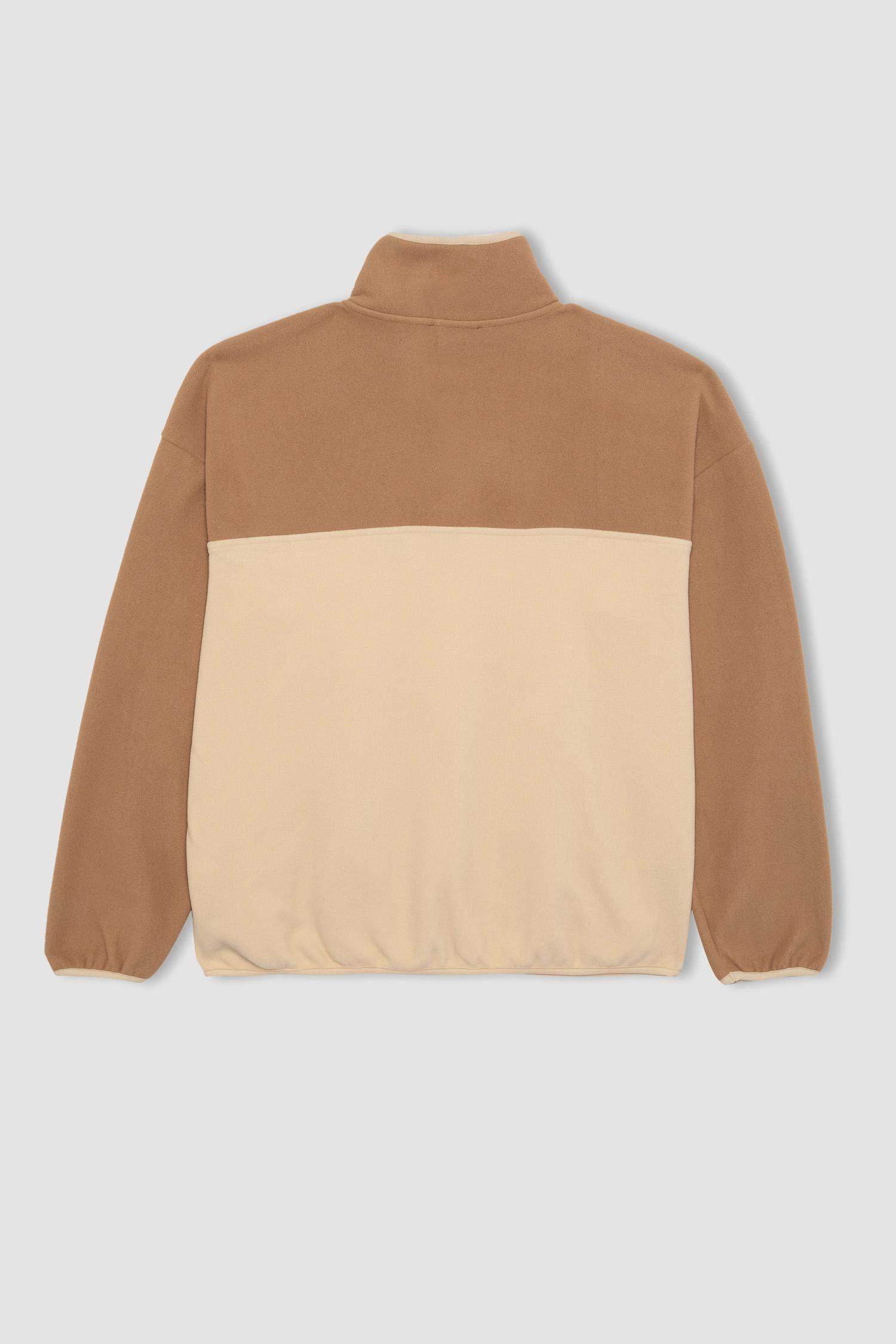 Loose Fit Stand Collar Elasticated Sleeve Fleece Sweatshirt