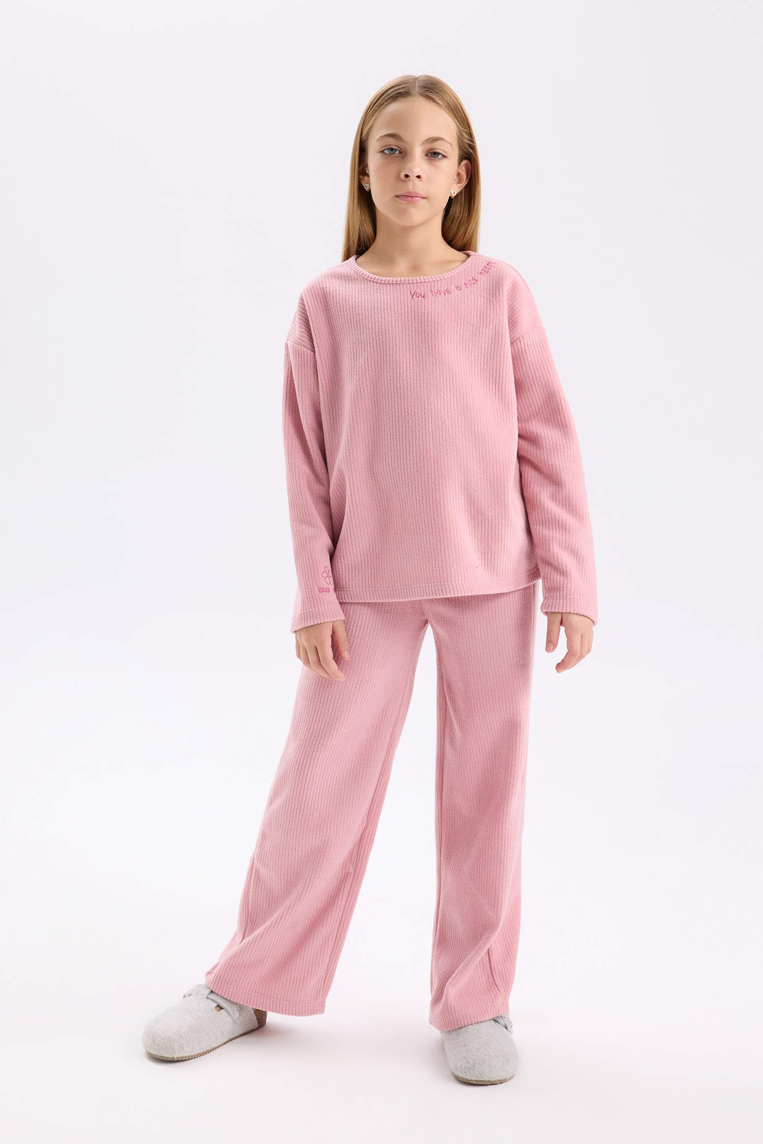 Ensemble Pyjama en peluche, Top à manches longues et Bas large pour Fille