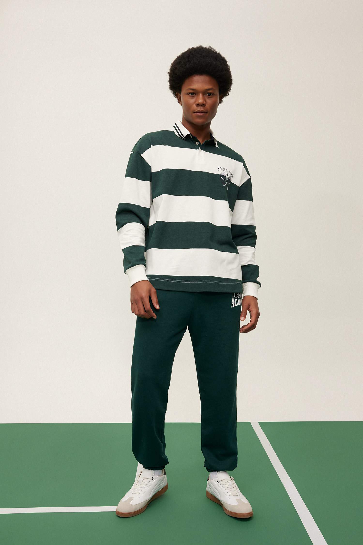 DeFactoFit Boxy Fit Striped Long Sleeve Polo Shirt