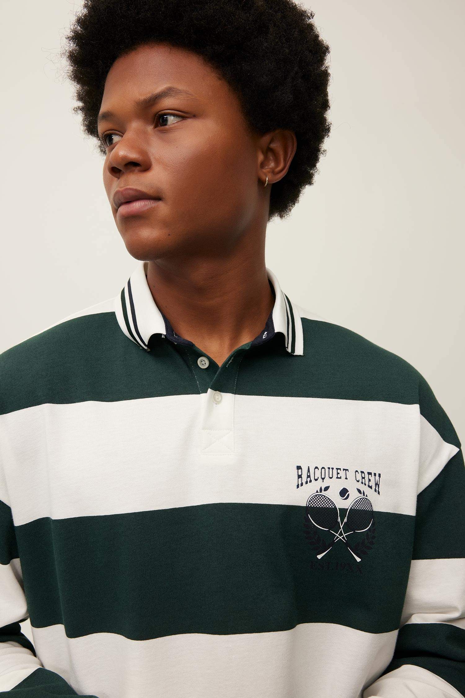 DeFactoFit Boxy Fit Striped Long Sleeve Polo Shirt