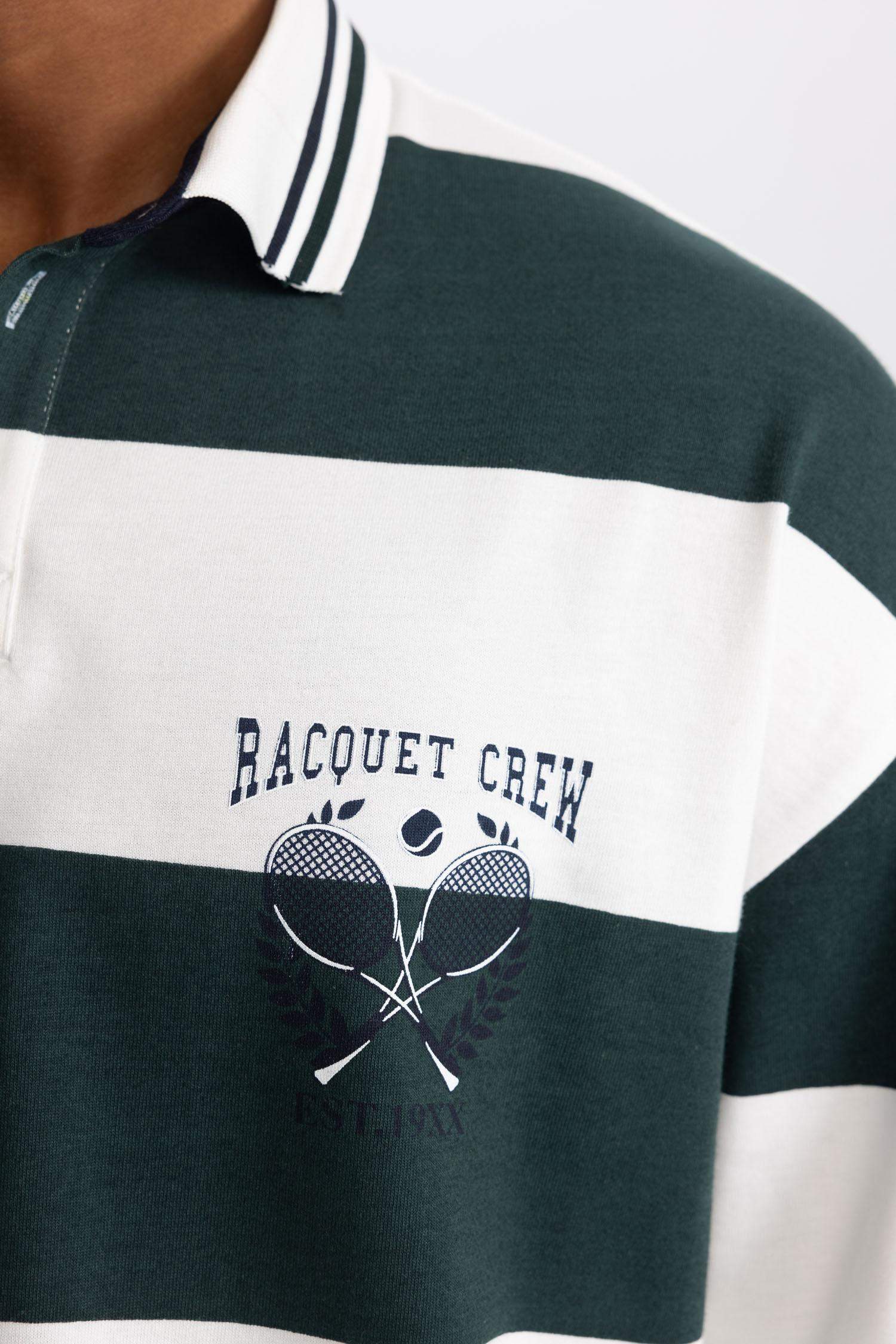 DeFactoFit Boxy Fit Striped Long Sleeve Polo Shirt