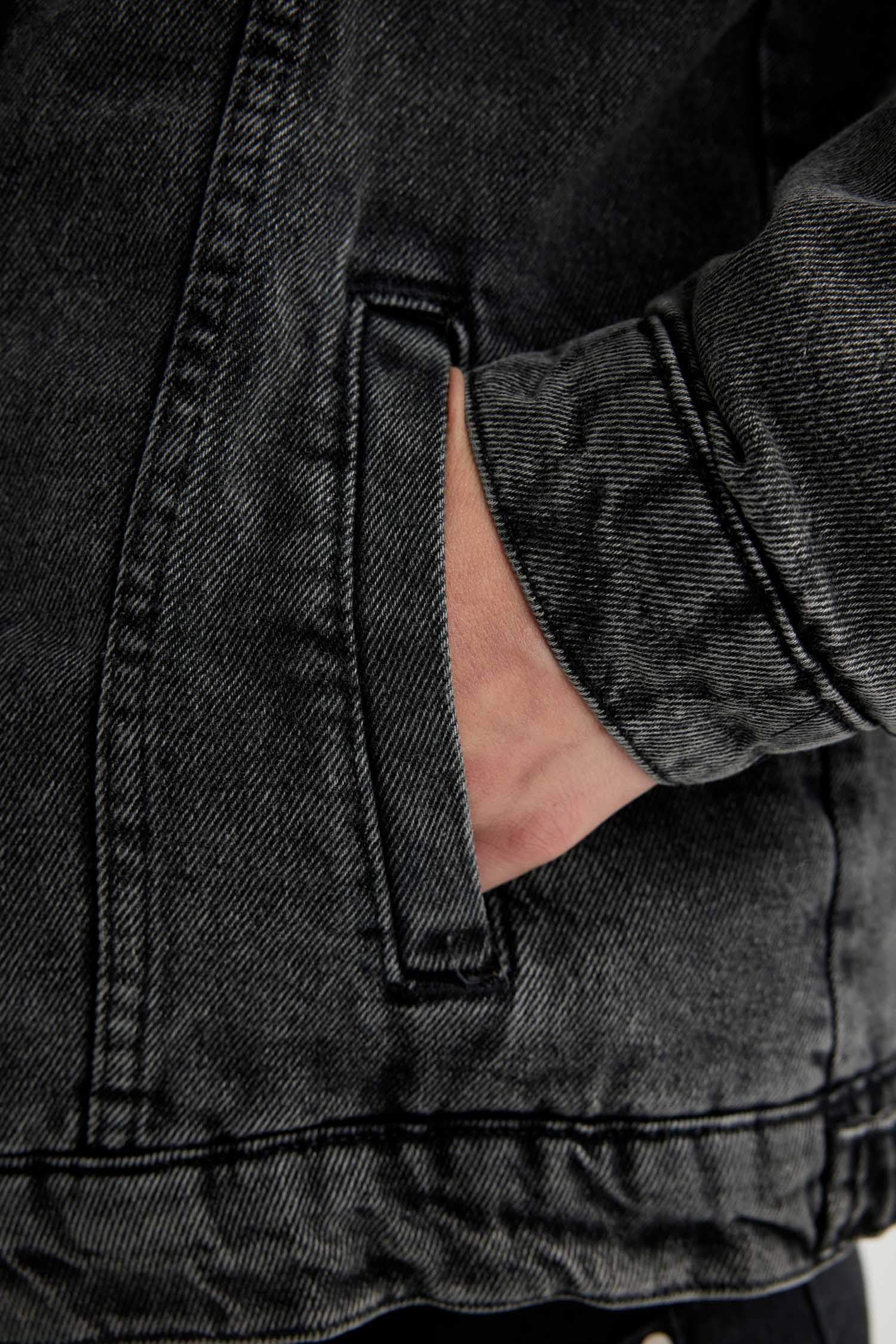 Slim Fit Faux Fur Collar Jean Jacket