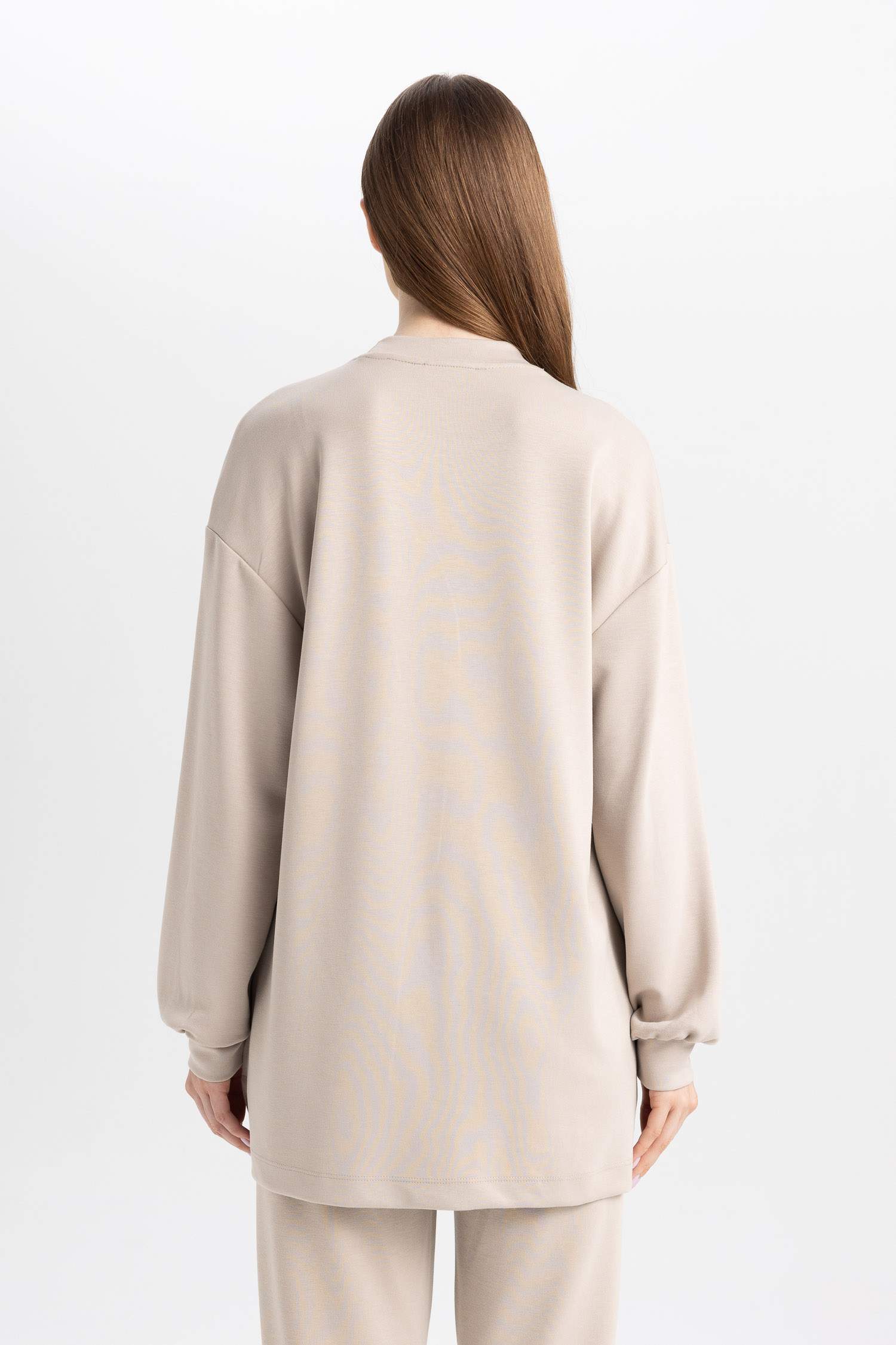 Regular Fit Bisiklet Yaka Kanguru Cepli Basic Düz Sweatshirt Tunik