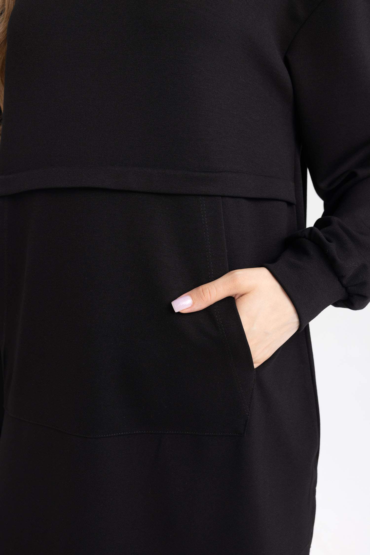 Regular Fit Bisiklet Yaka Kanguru Cepli Basic Düz Sweatshirt Tunik