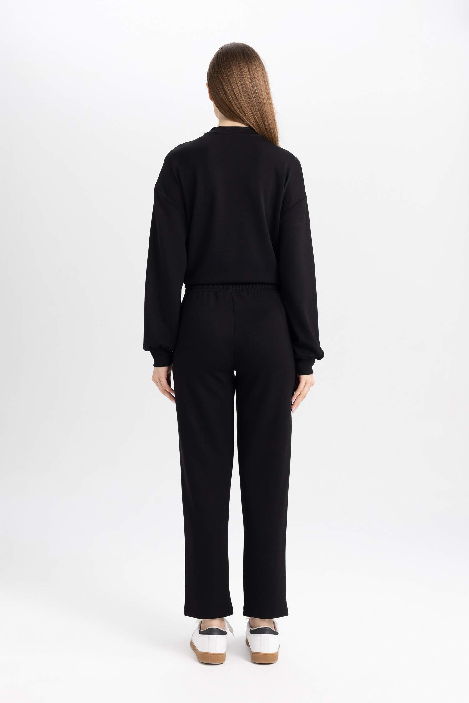 Siyah Kadın Regular Fit Rahat Kalıp Basic Düz Fitilli Çift Cepli