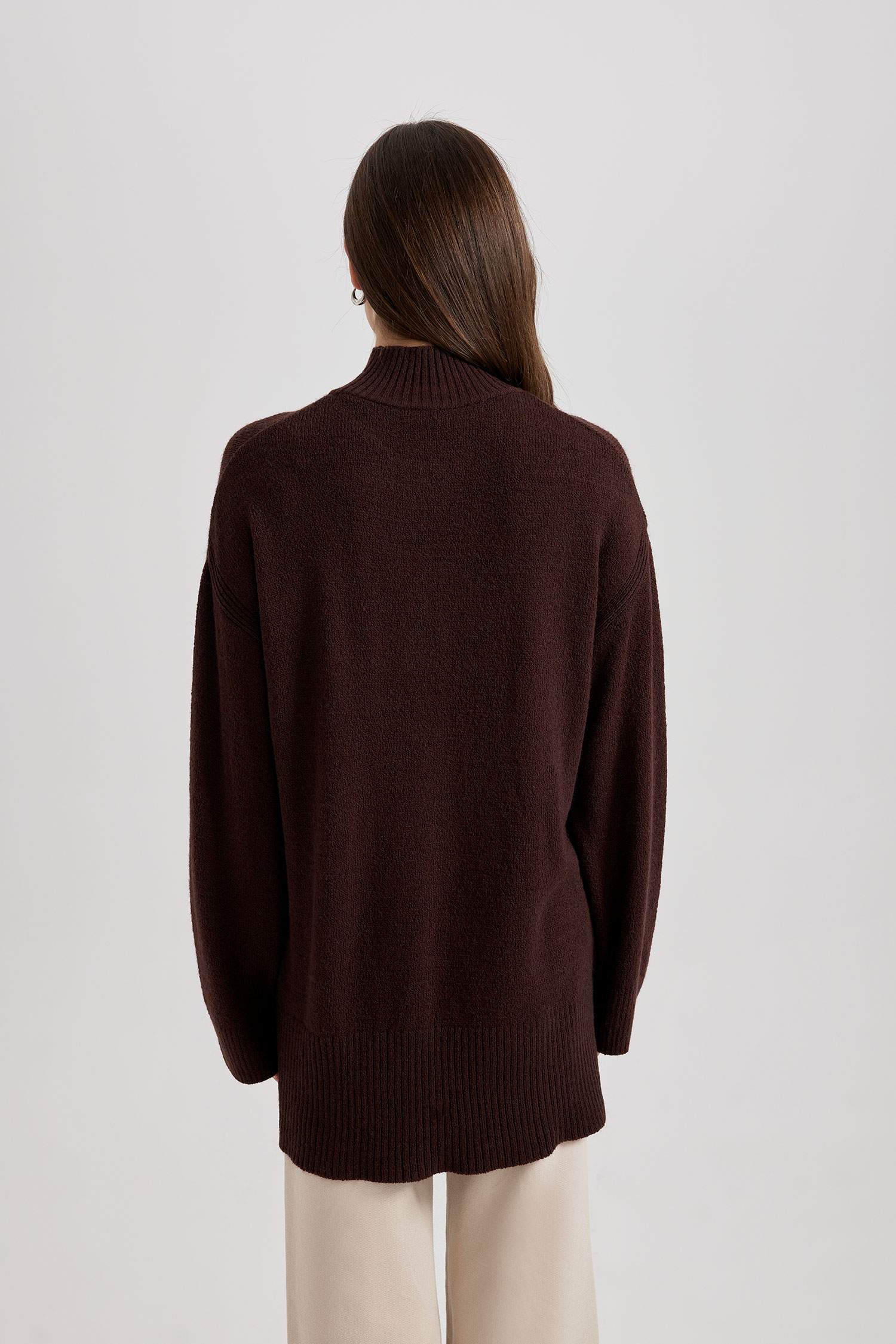 Regular Fit Stand Collar Basic Knitted Pullover Tunic