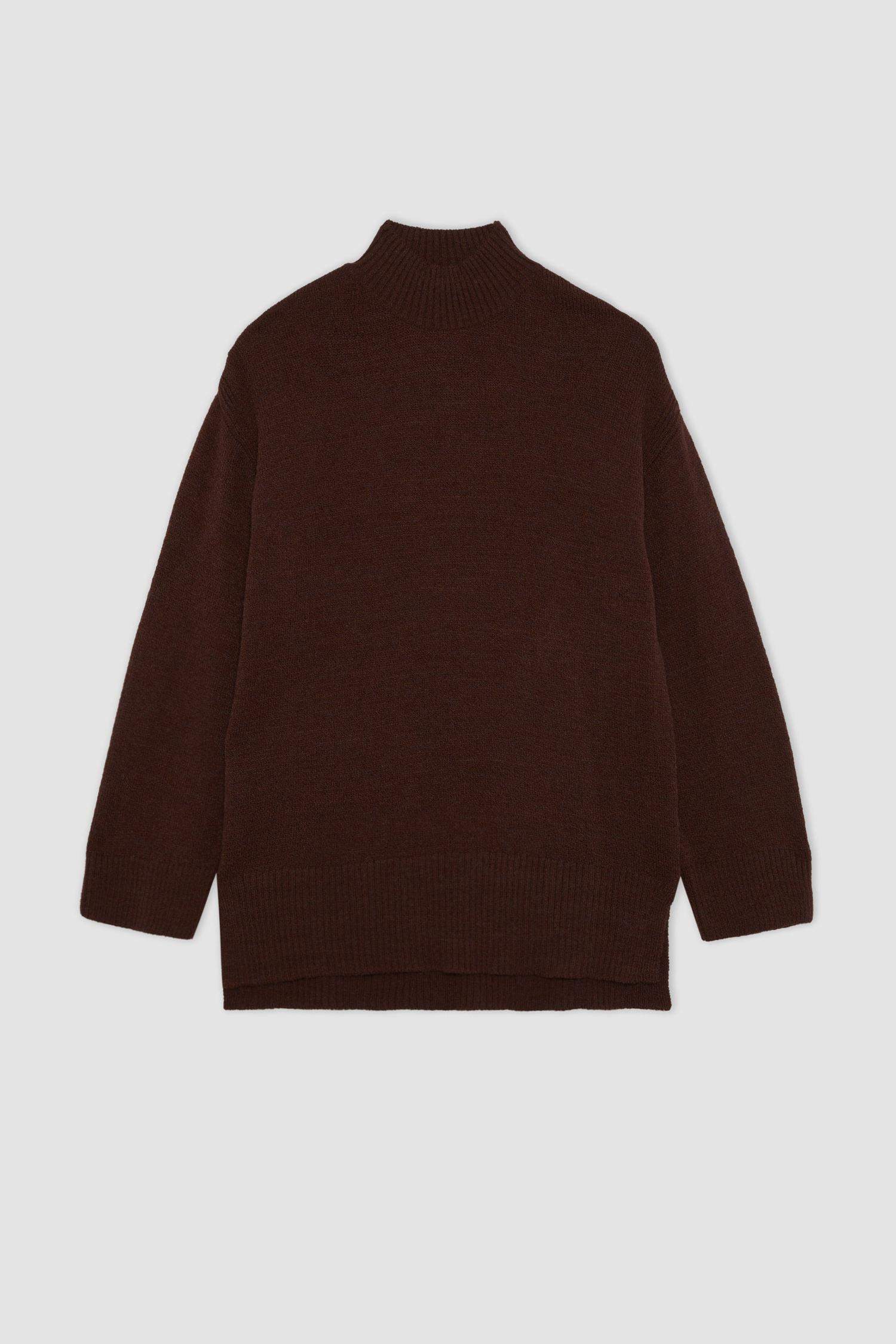 Regular Fit Stand Collar Basic Knitted Pullover Tunic