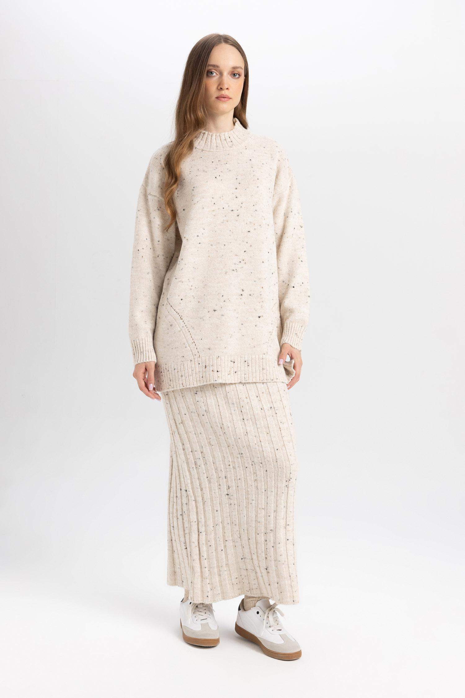 Regular Fit Beli Lastikli Basic Düz Maxi Triko Etek