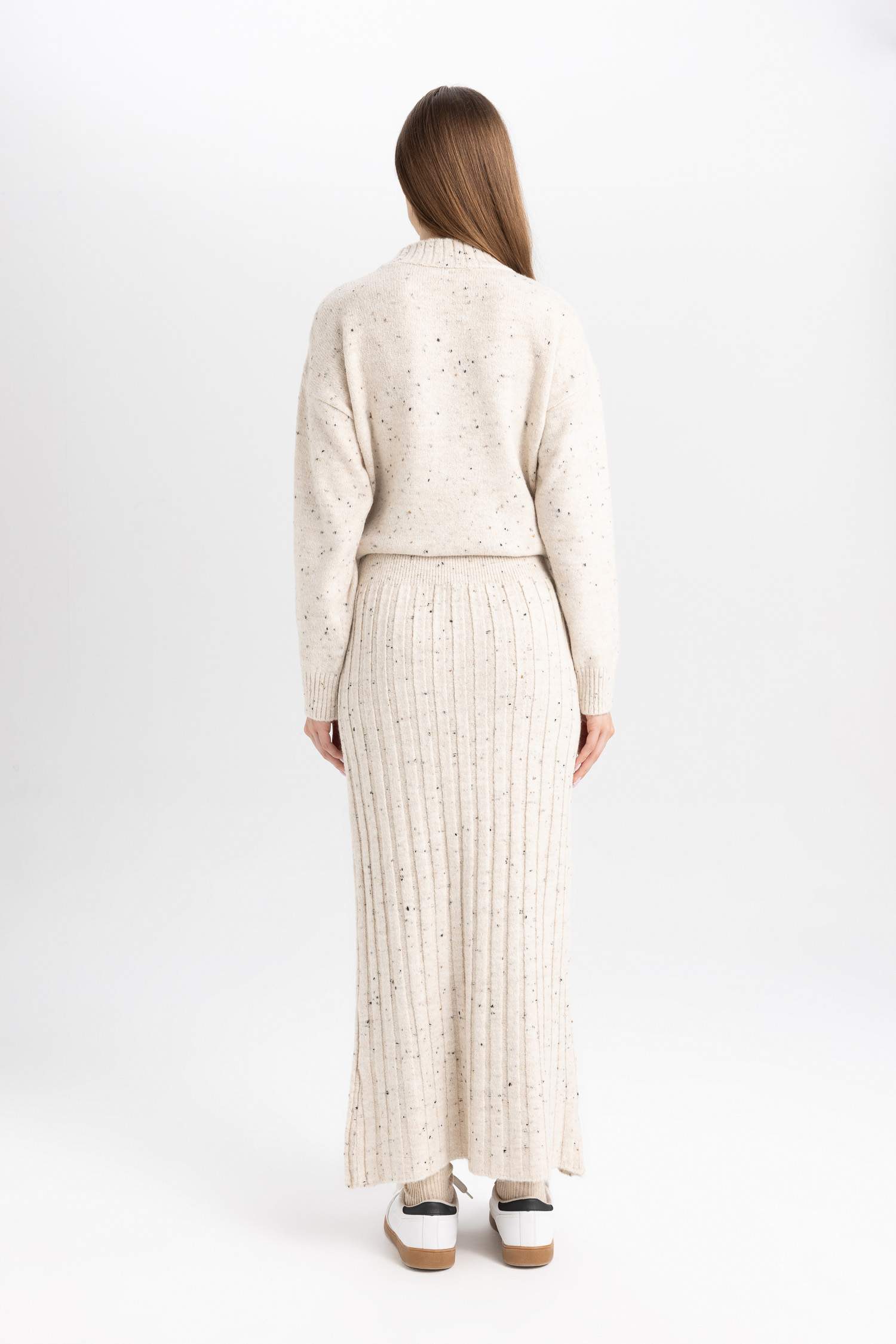 Regular Fit Beli Lastikli Basic Düz Maxi Triko Etek