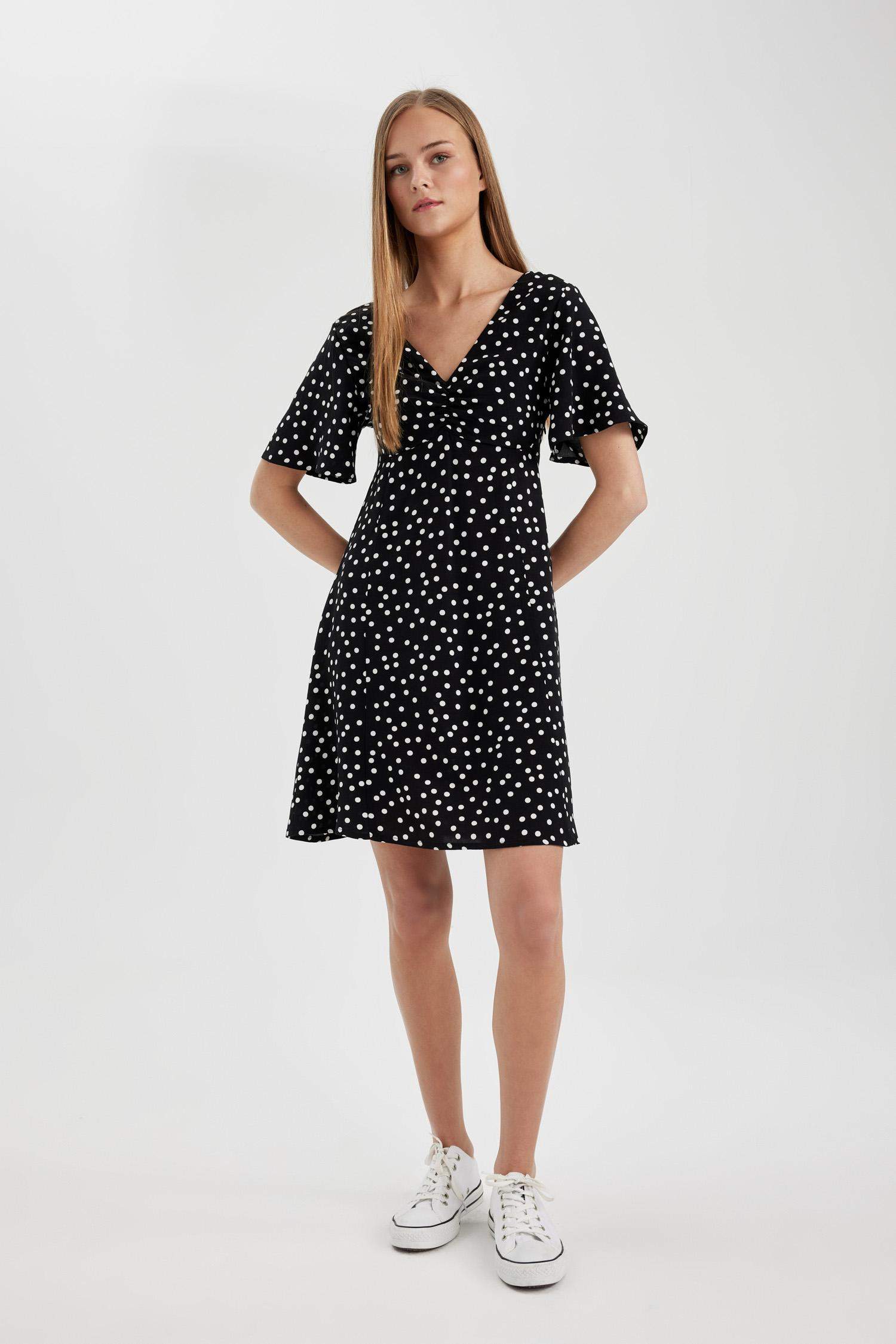 Платье мини с V-образным вырезом с принтом, Coool