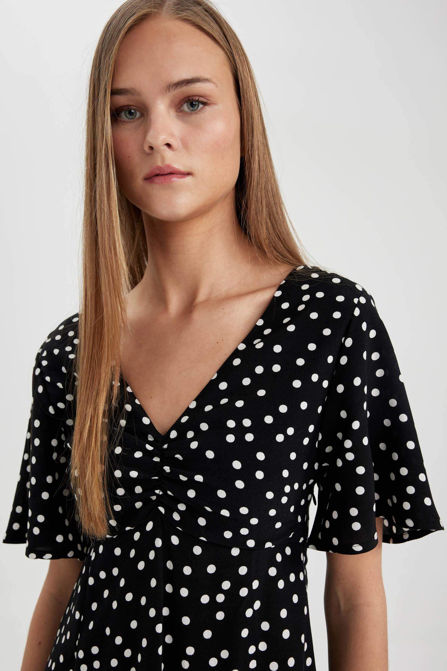 Платье мини с V-образным вырезом с принтом, Coool