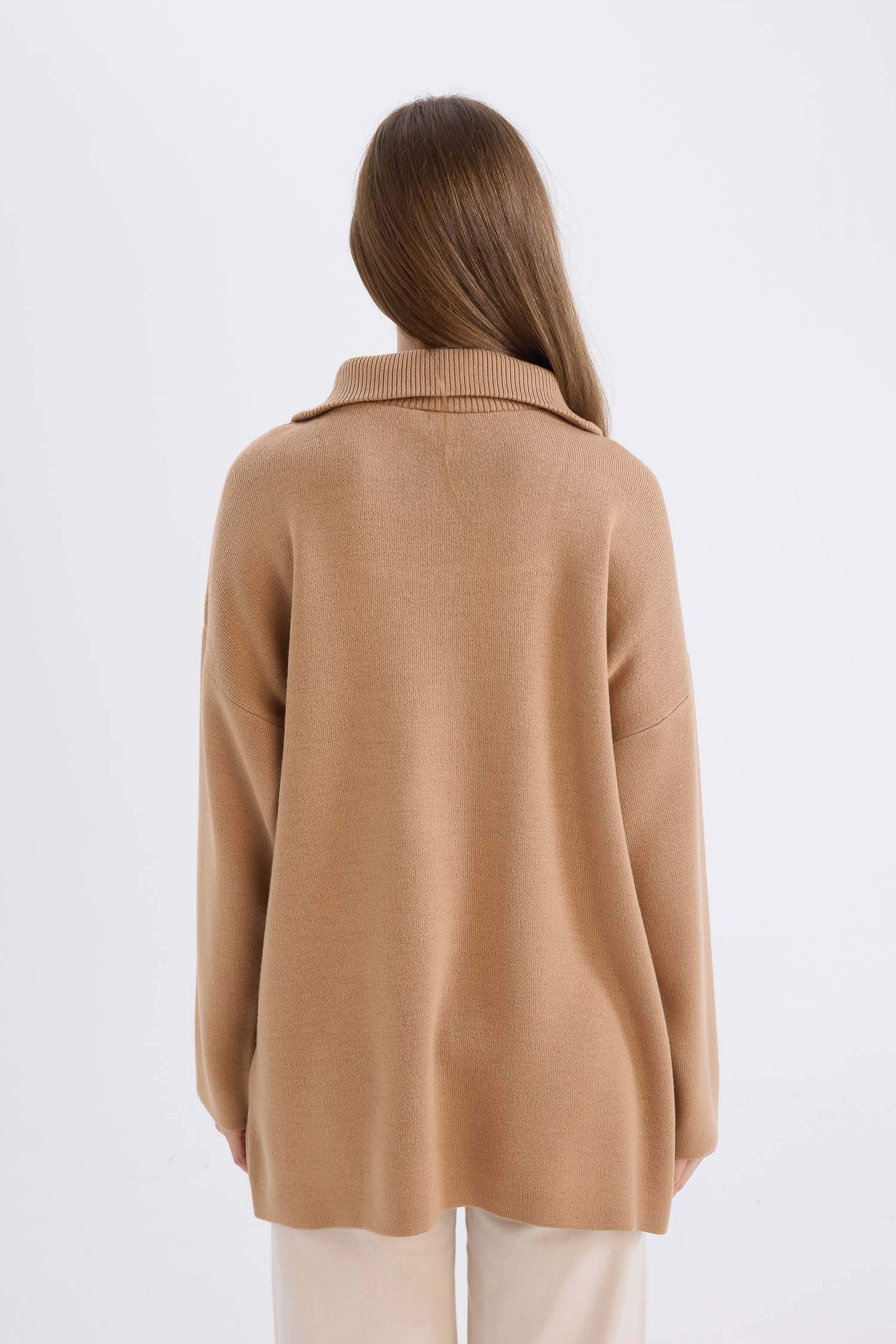 Regular Fit Fermuarlı Dik Yaka Triko Kazak Tunik	