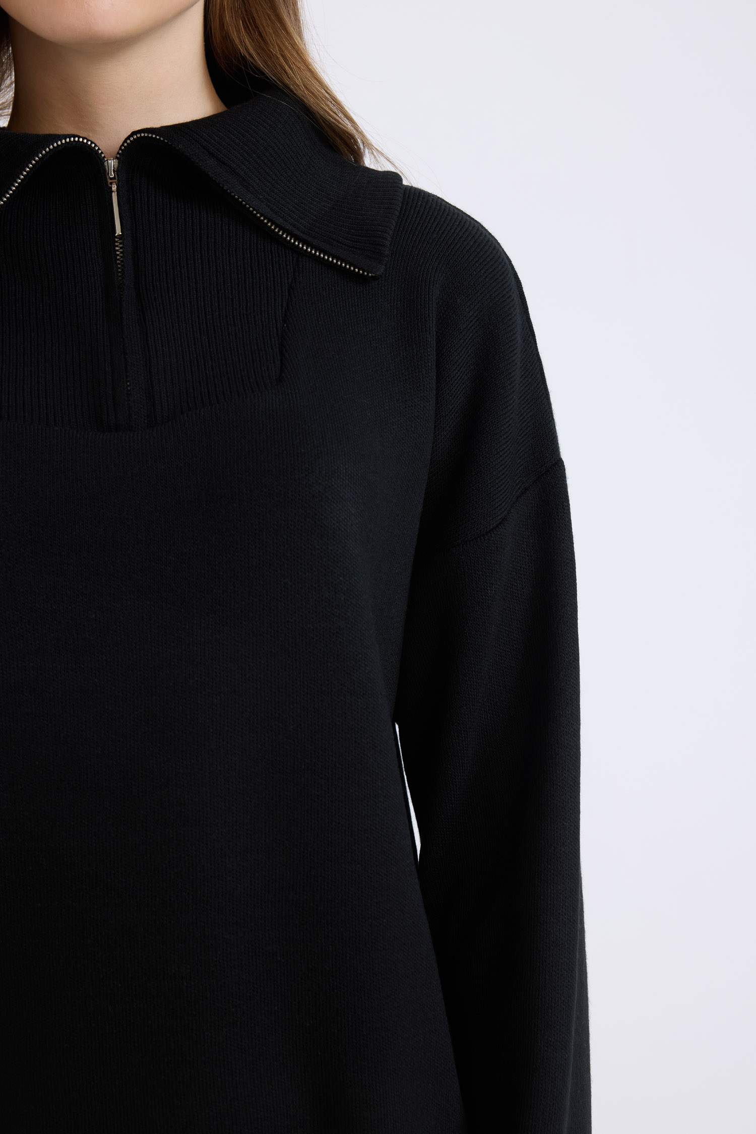 Regular Fit Fermuarlı Dik Yaka Triko Kazak Tunik