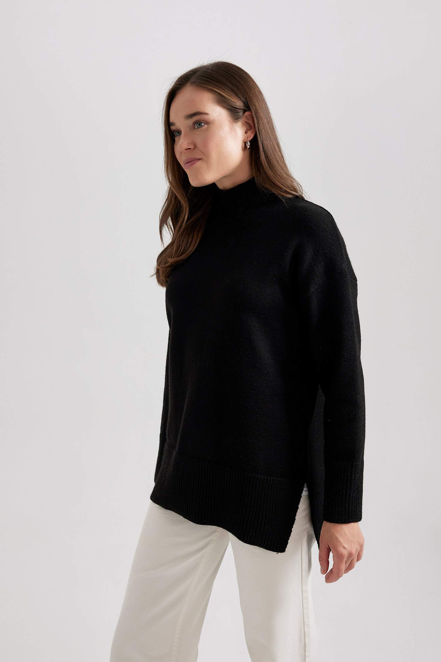 Tunique en tricot basique à col roulé Coupe régulière