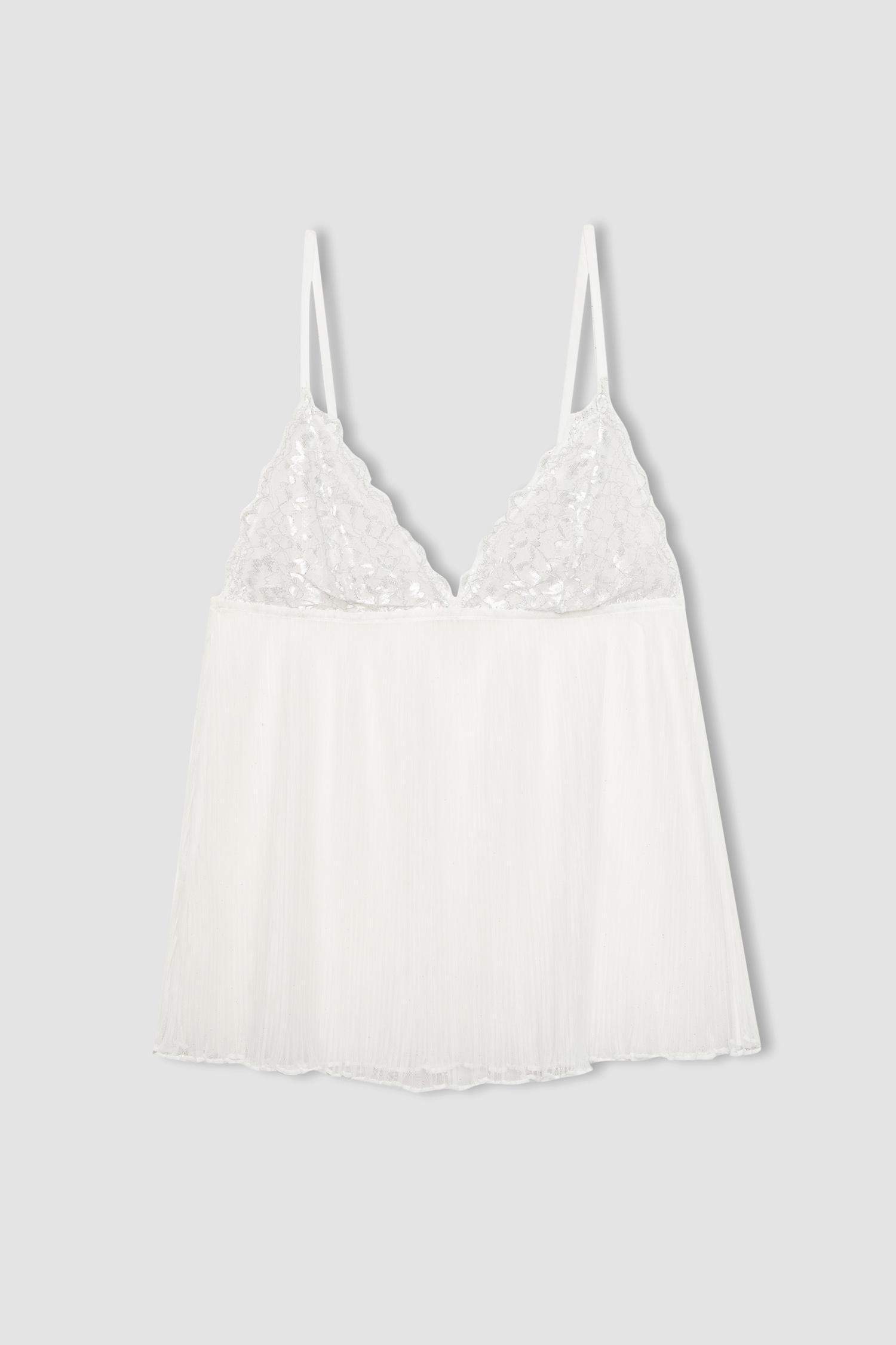 Bridal Dantel Beyaz Askılı Pijama Üstü-Fall in Love