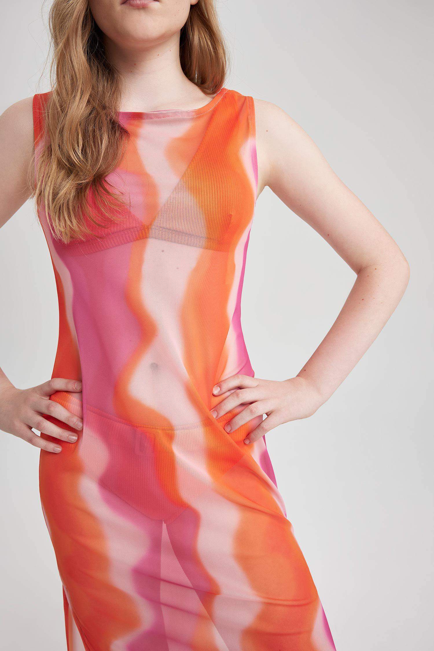 Fall in Love Desenli Kolsuz Plaj Elbisesi