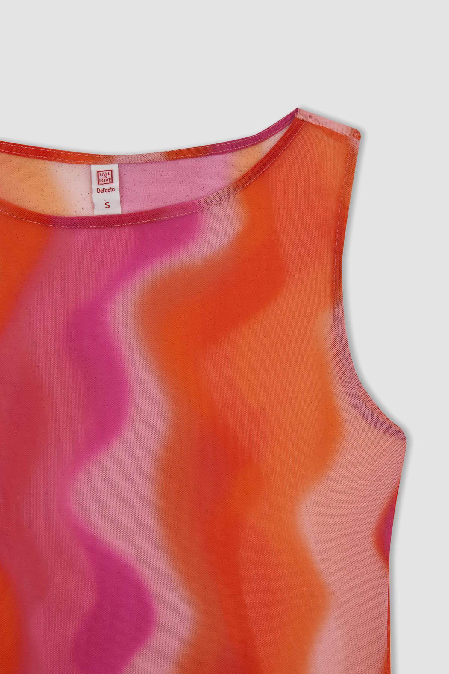 Fall in Love Desenli Kolsuz Plaj Elbisesi