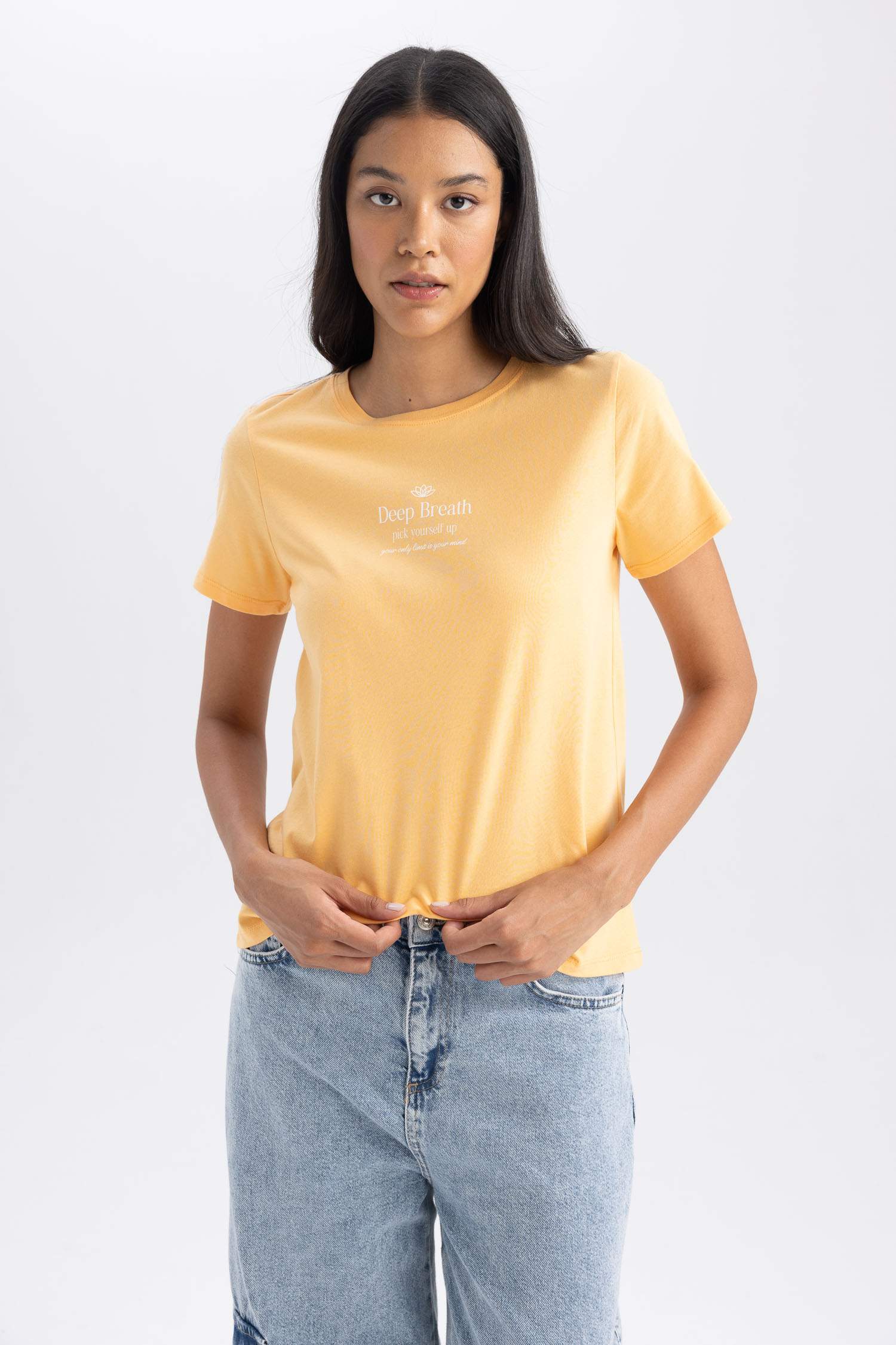 Regular Fit Bisiklet Yaka Baskılı Kısa Kollu Tişört