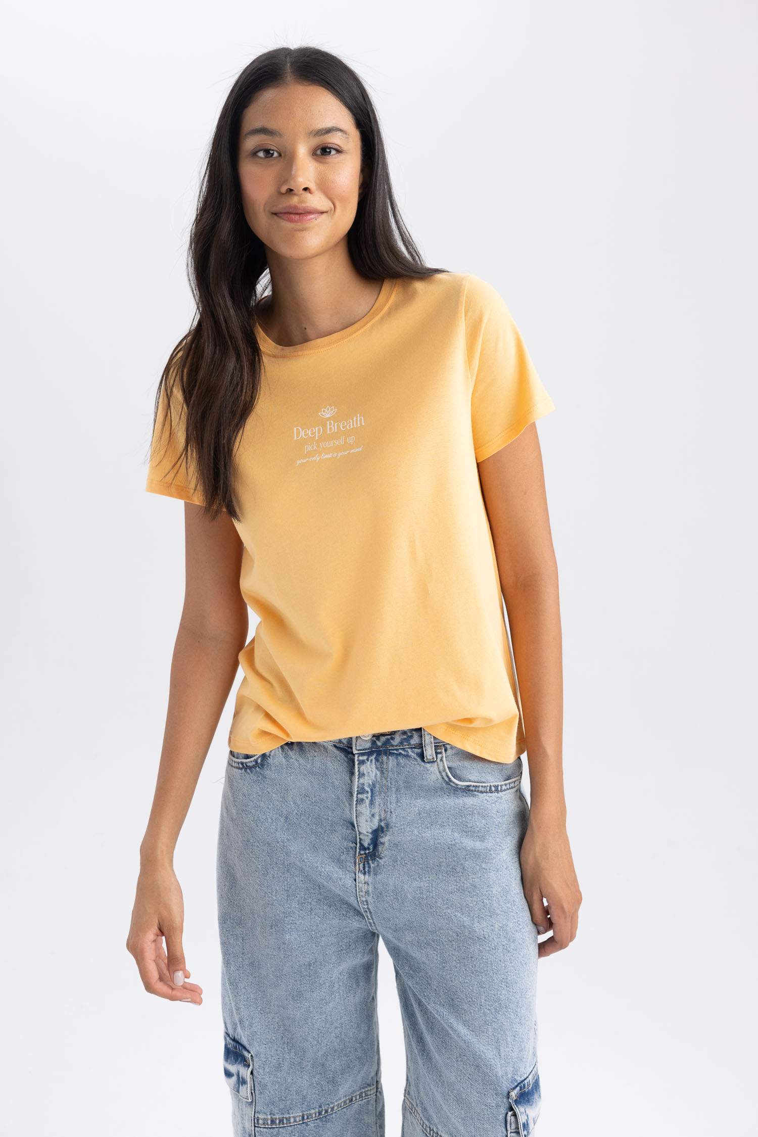 Regular Fit Bisiklet Yaka Baskılı Kısa Kollu Tişört