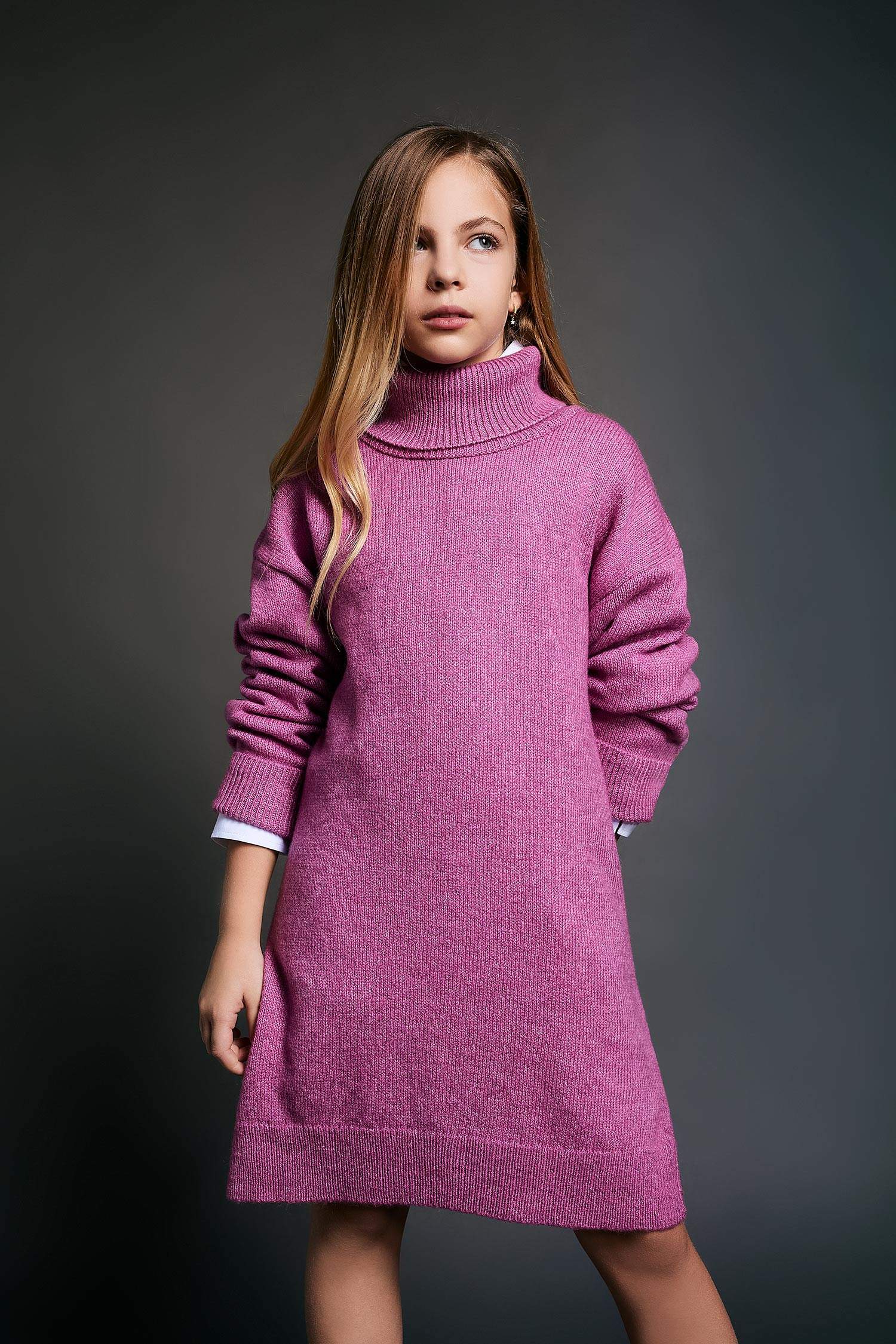 Girl Turtleneck Long Sleeve Knitted Dress