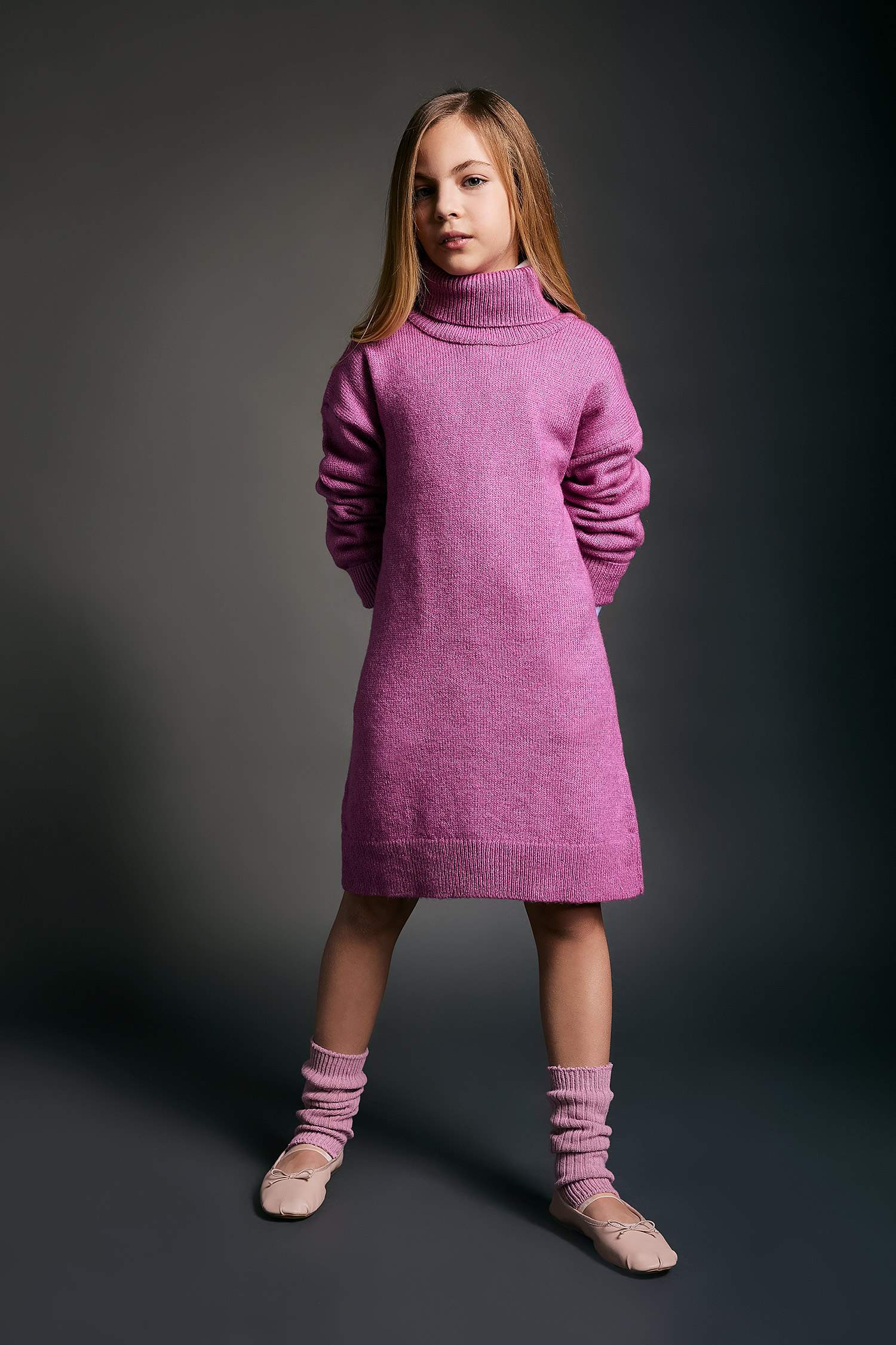 Girl Turtleneck Long Sleeve Knitted Dress