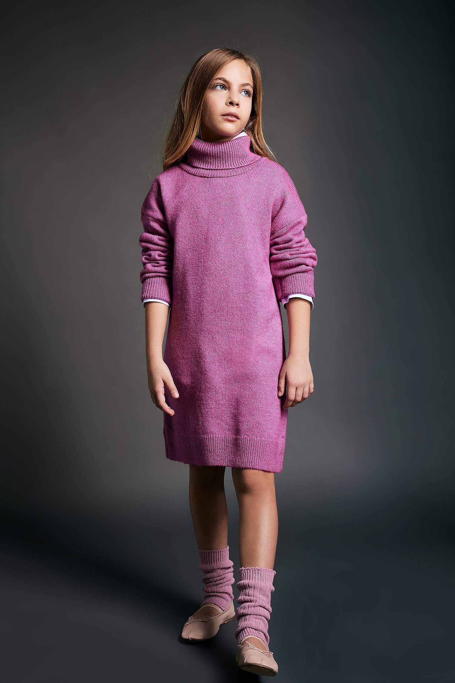 Girl Turtleneck Long Sleeve Knitted Dress