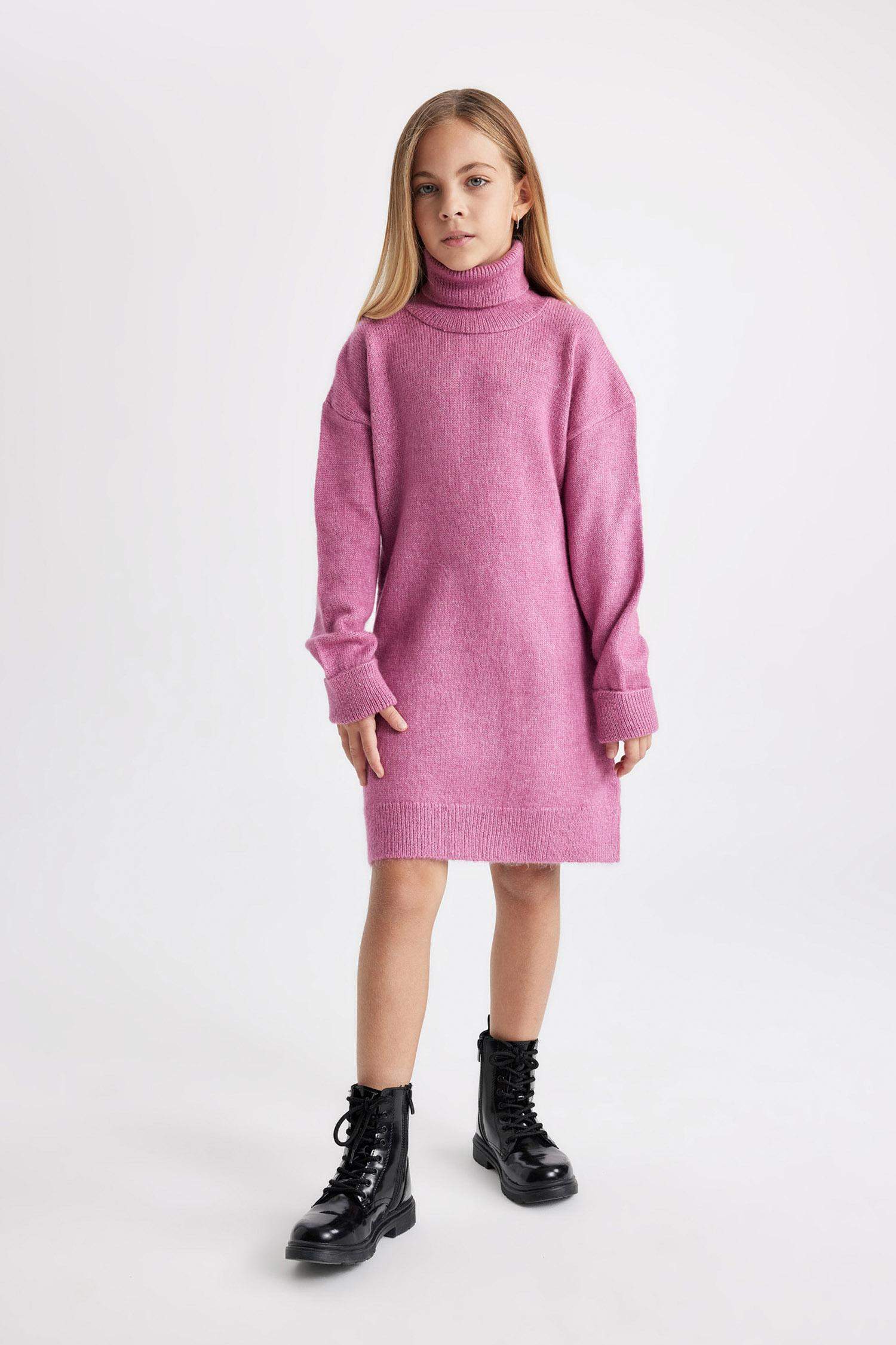 Girl Turtleneck Long Sleeve Knitted Dress