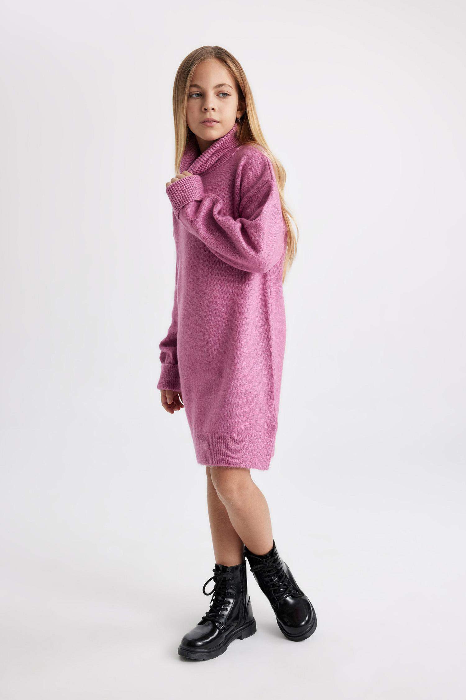 Girl Turtleneck Long Sleeve Knitted Dress