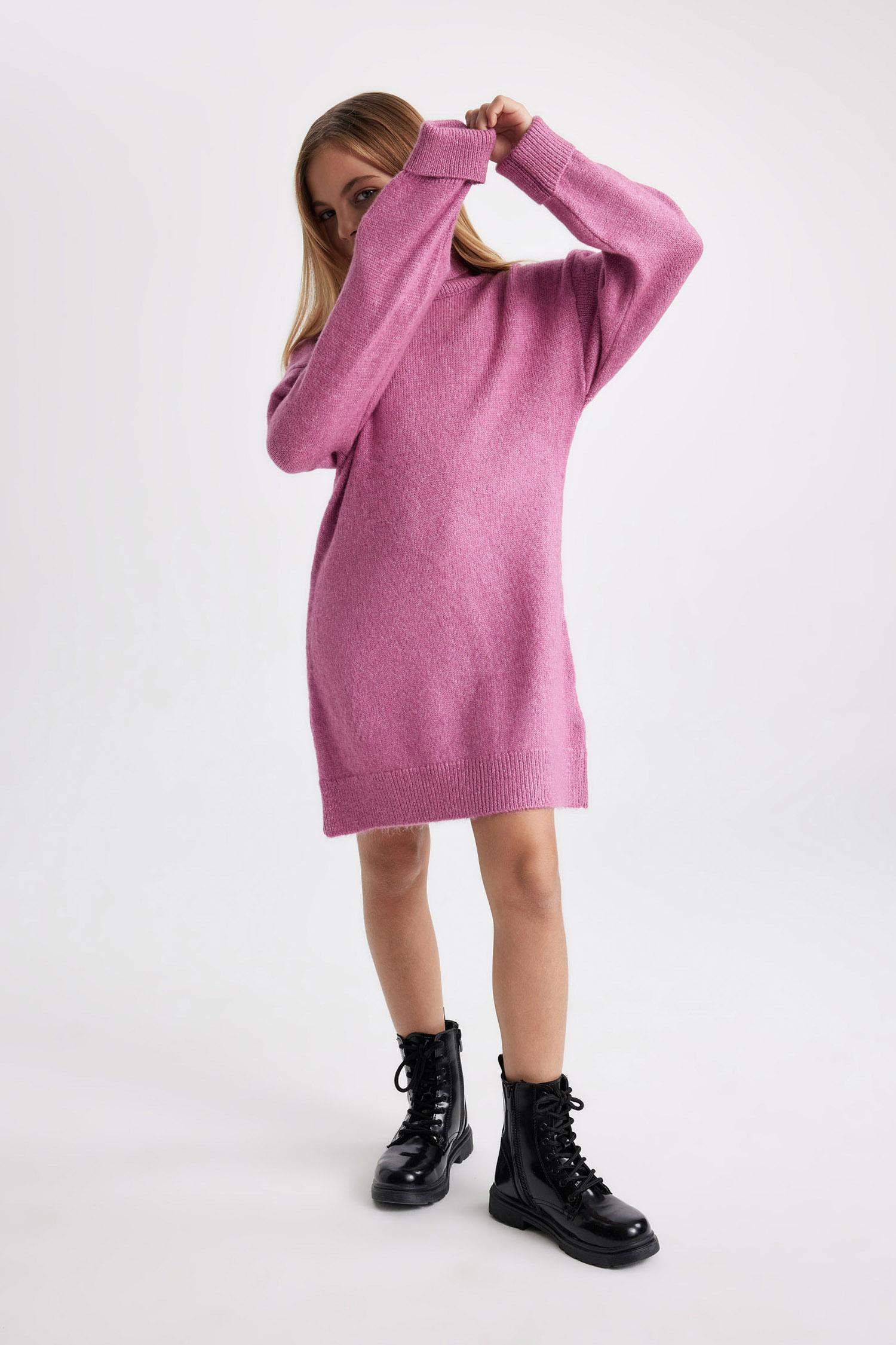 Girl Turtleneck Long Sleeve Knitted Dress