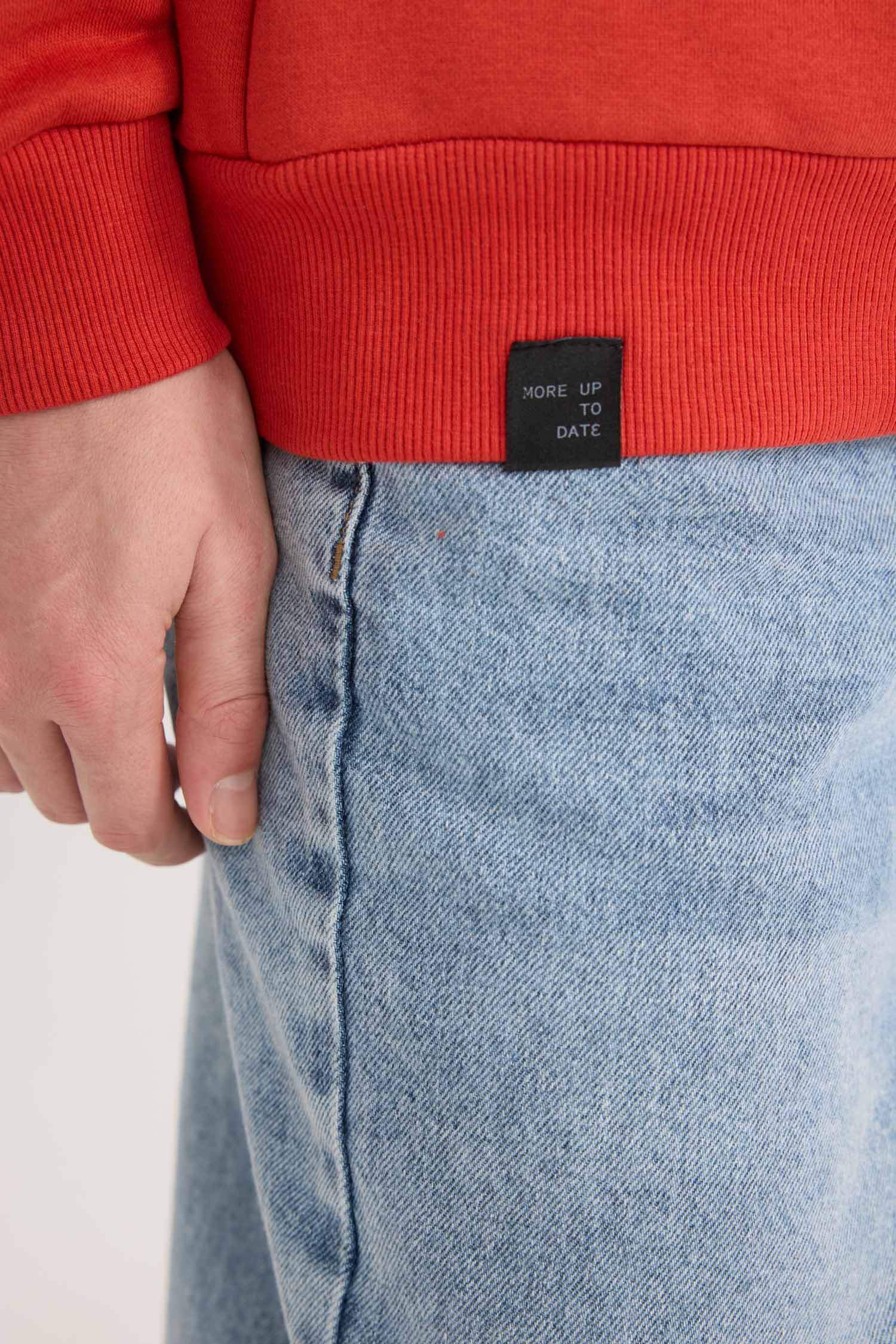 Comfort Regular Fit Rahat Kalıp Dik Yaka Fermuarlı Baskılı Sweatshirt