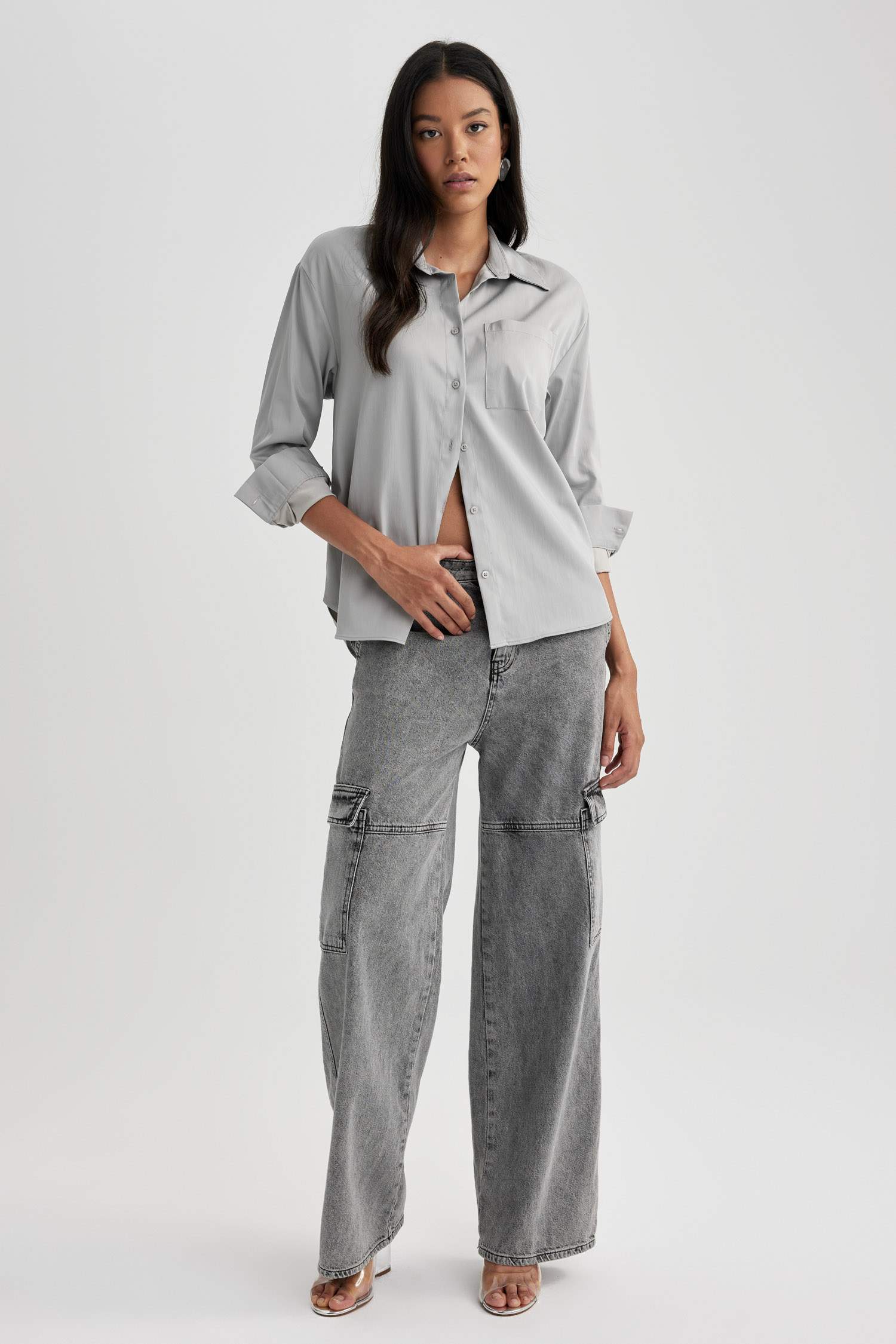 Oversize Fit Shirt Collar Poplin Long Sleeve Shirt