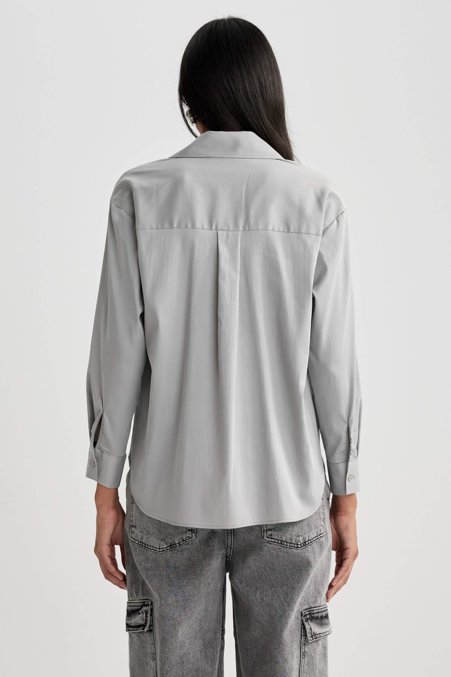 Oversize Fit Shirt Collar Poplin Long Sleeve Shirt