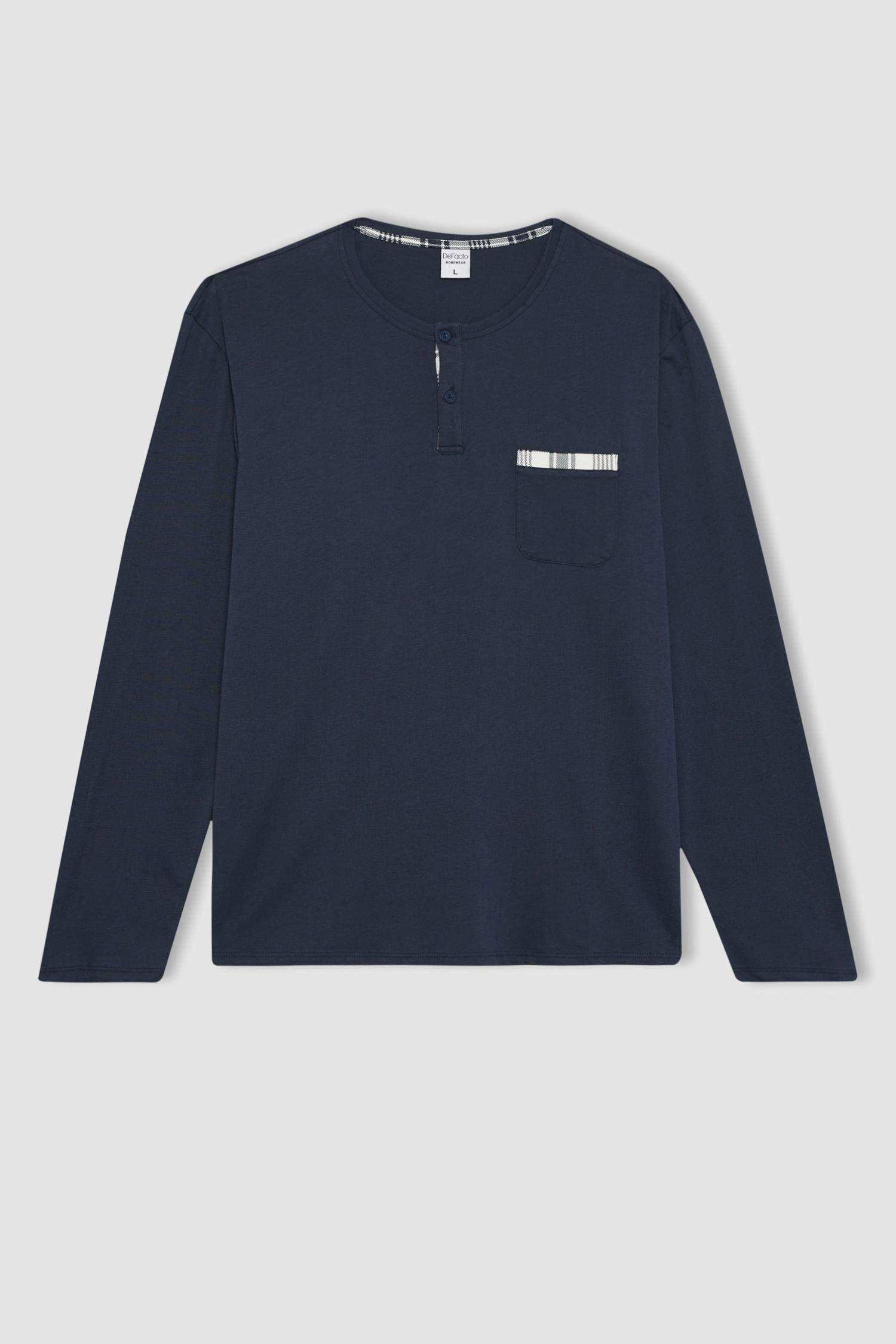 Regular Fit Pijama Takımı Uzun Kollu Üst Kareli Uzun Alt