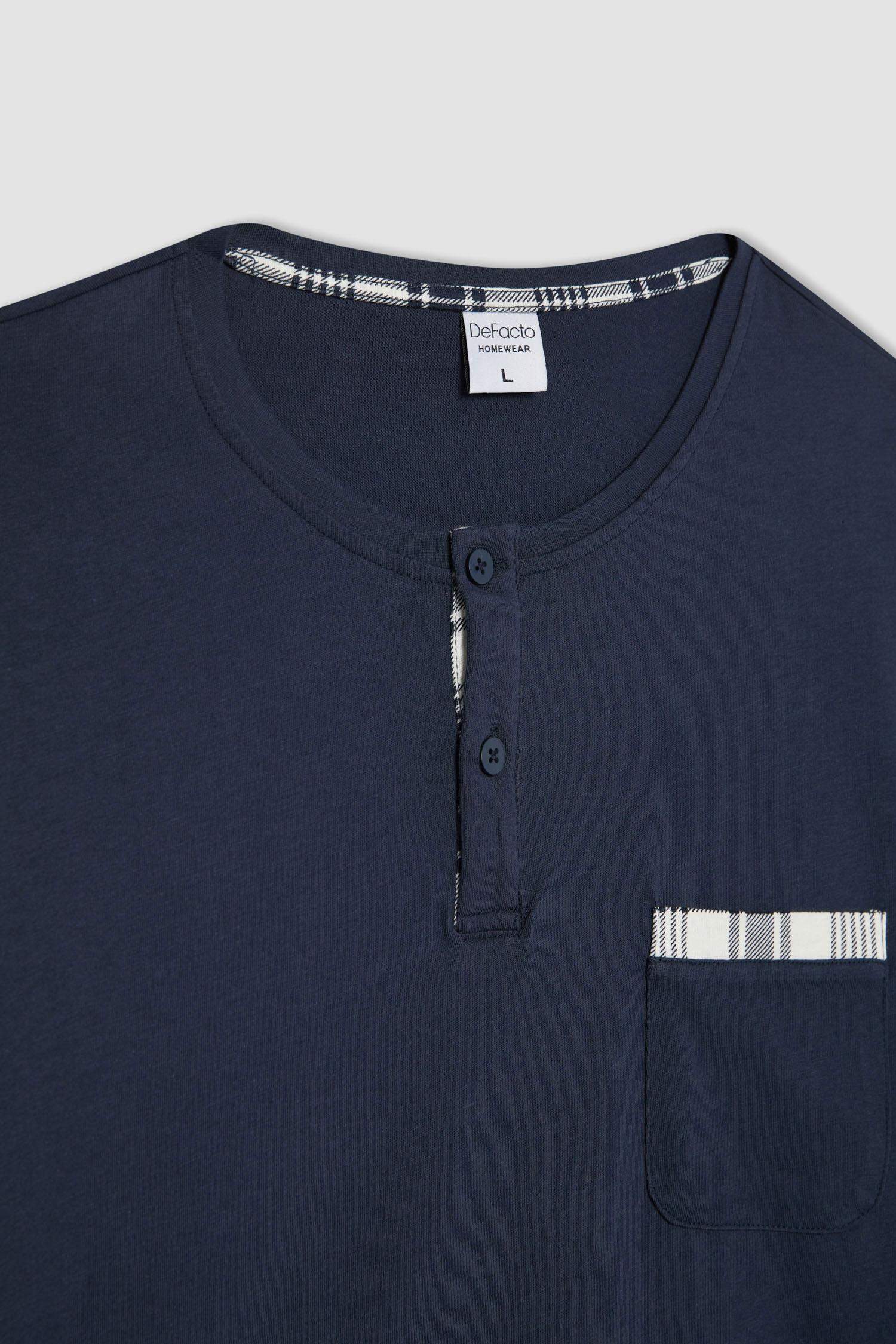 Regular Fit Pijama Takımı Uzun Kollu Üst Kareli Uzun Alt