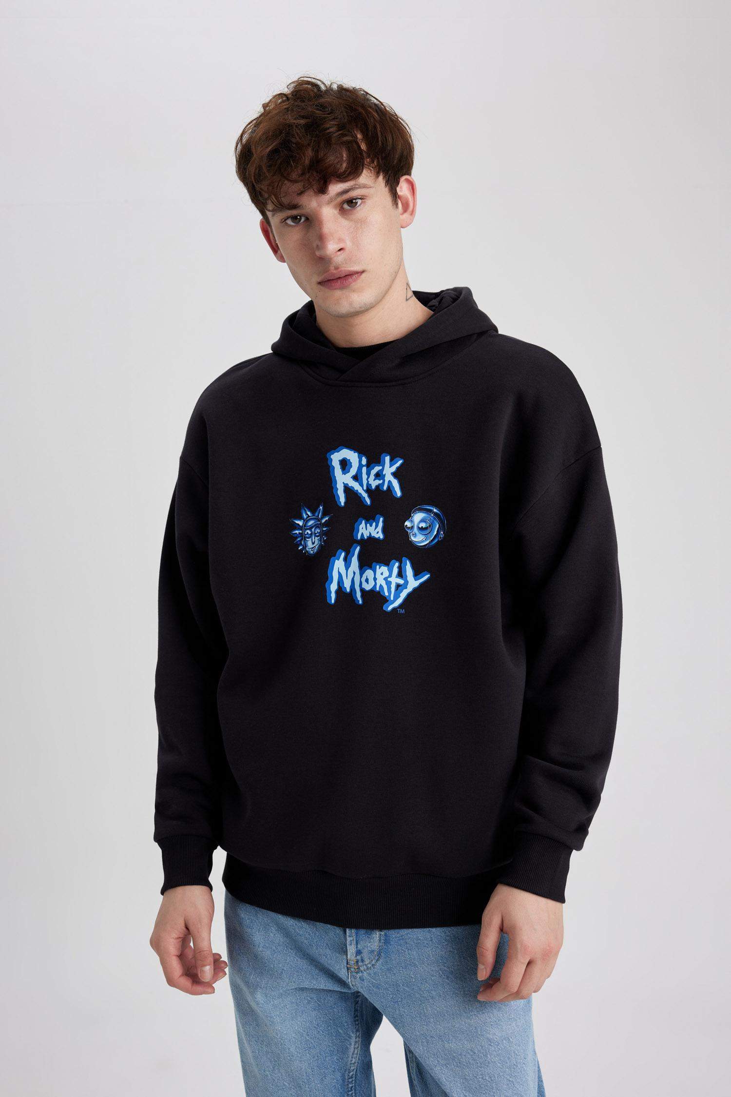 Oversize Fit Rick and Morty Licensed Printed Long Sleeve Sweatshirt