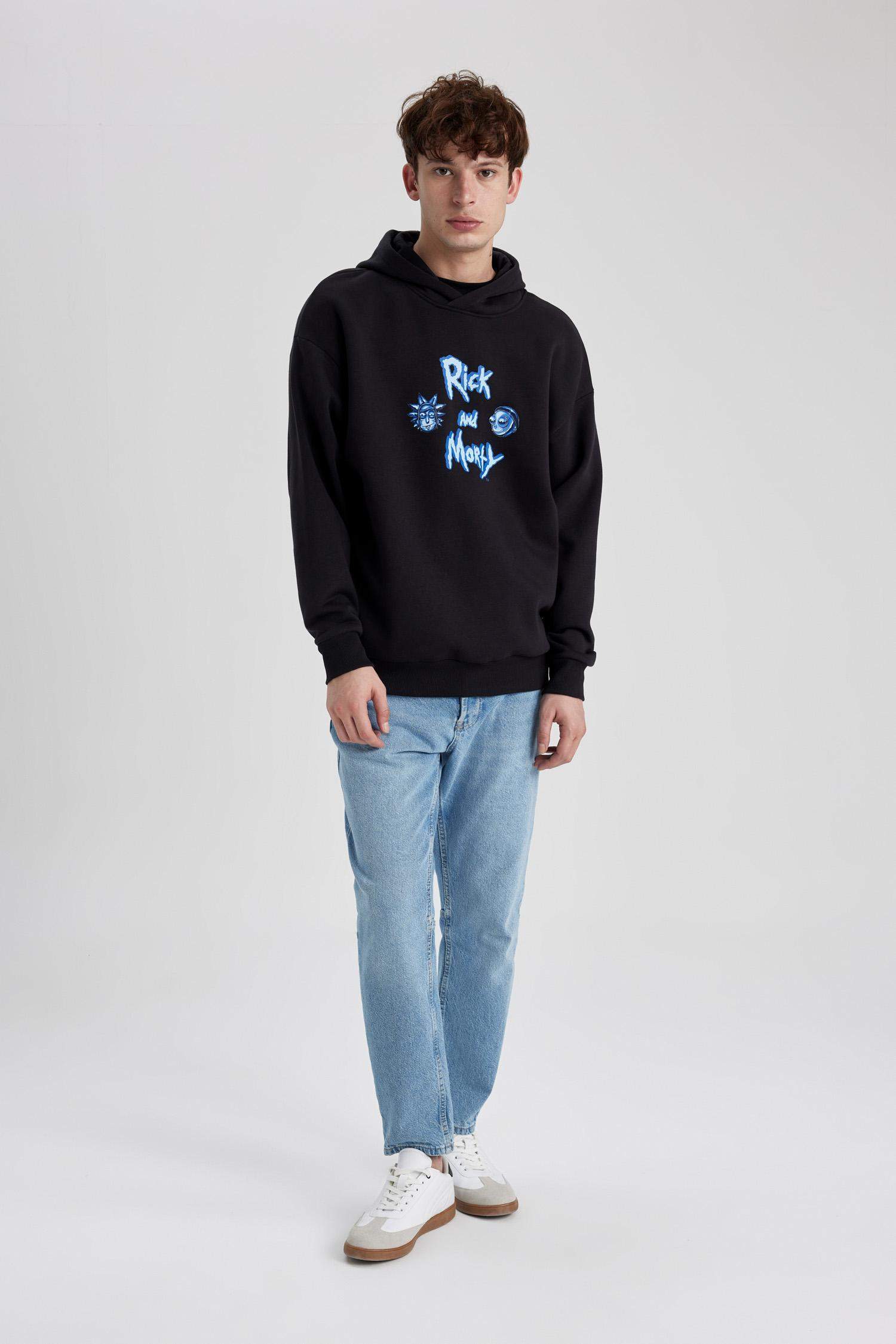 Oversize Fit Rick and Morty Licensed Printed Long Sleeve Sweatshirt