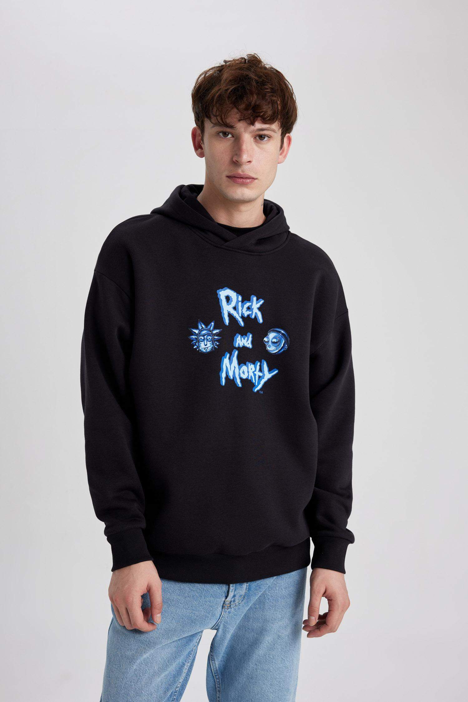 Oversize Fit Rick and Morty Licensed Printed Long Sleeve Sweatshirt