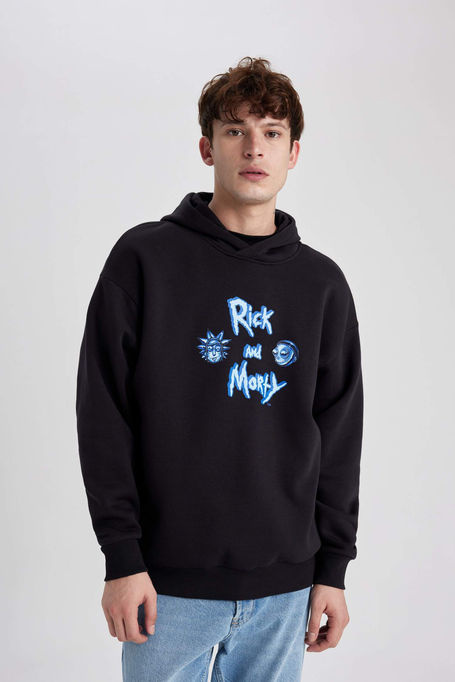 Oversize Fit Rick and Morty Licensed Printed Long Sleeve Sweatshirt