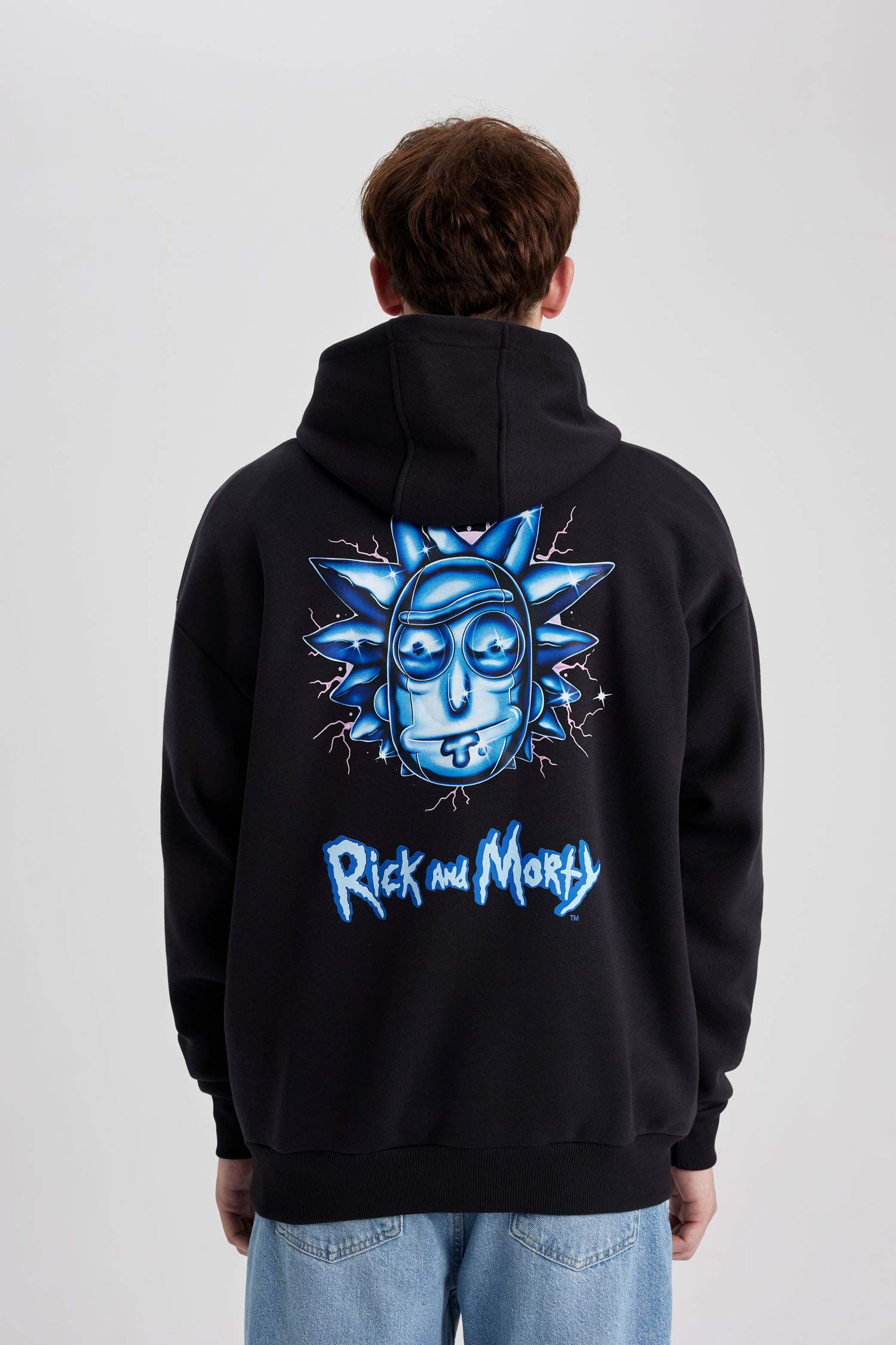 Oversize Fit Rick and Morty Licensed Printed Long Sleeve Sweatshirt