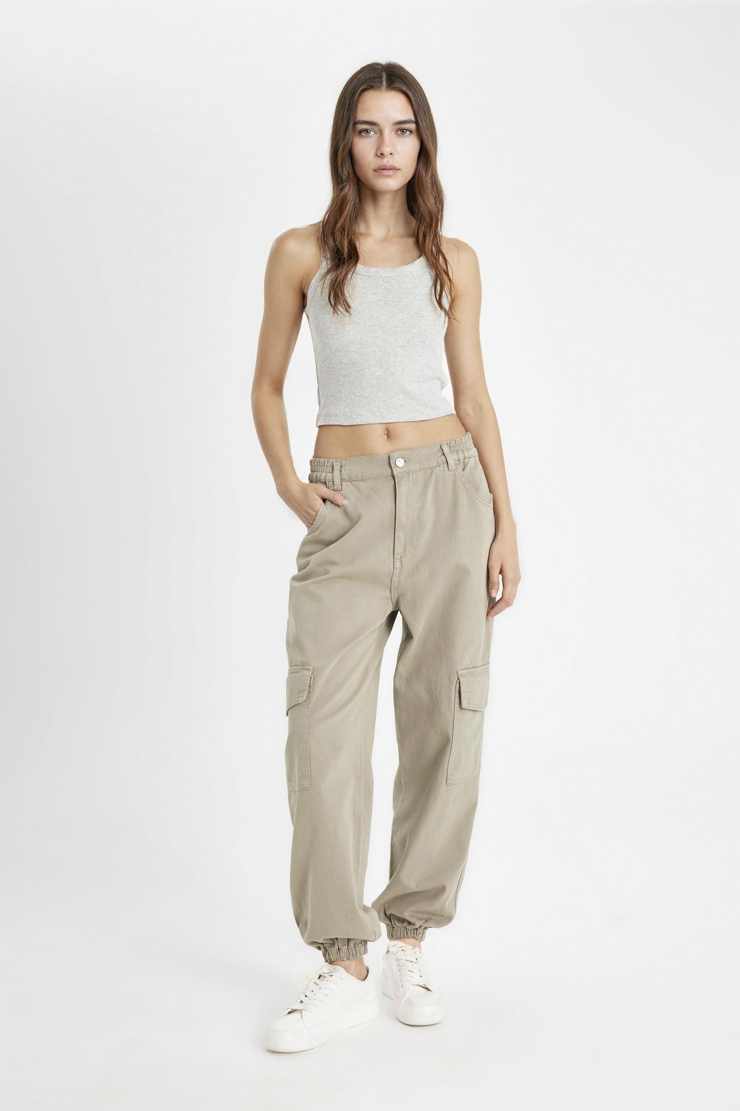 Coool Gabardin Jogger Pantolon Normal Bel Basic Düz Kargo Cepli