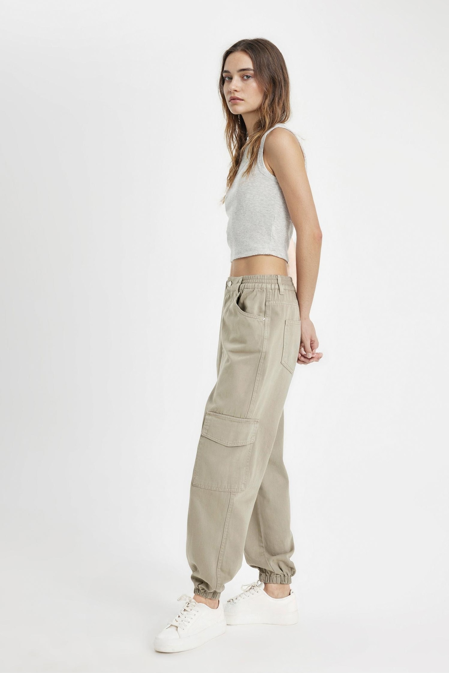 Coool Gabardin Jogger Pantolon Normal Bel Basic Düz Kargo Cepli