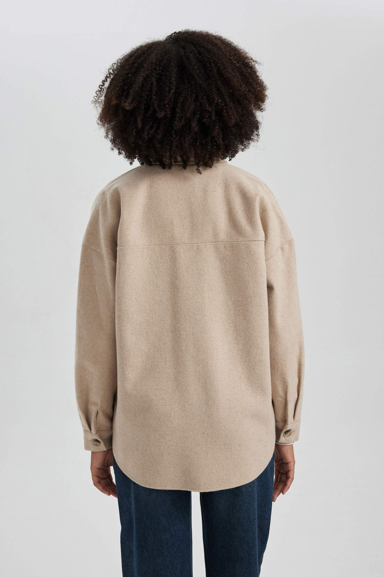 تونيكة كم طويل فلانيل اوفر سايز بياقة قميص