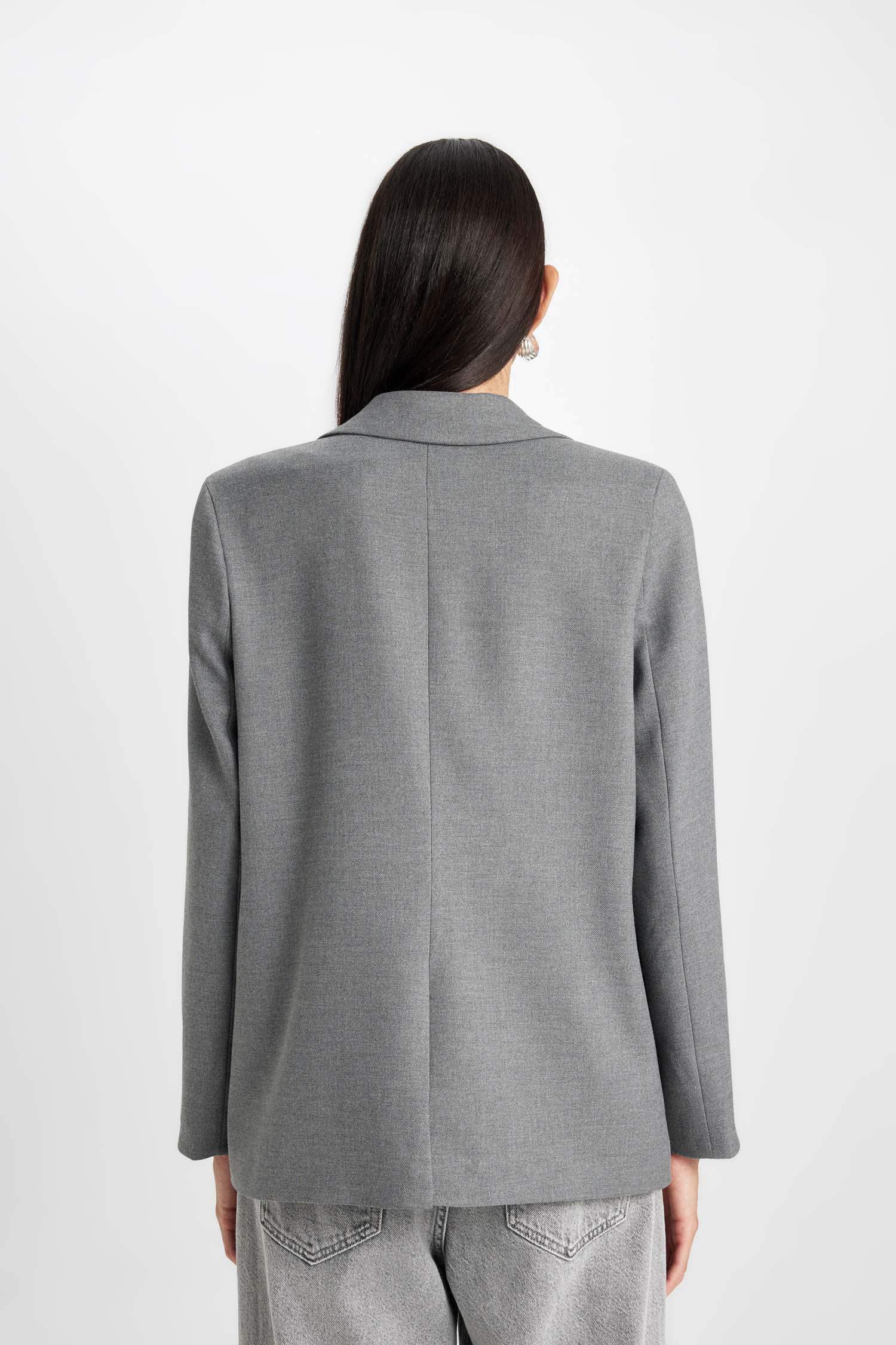 Oversize Geniş Kalıp Düğmeli Basic Düz Blazer Ceket