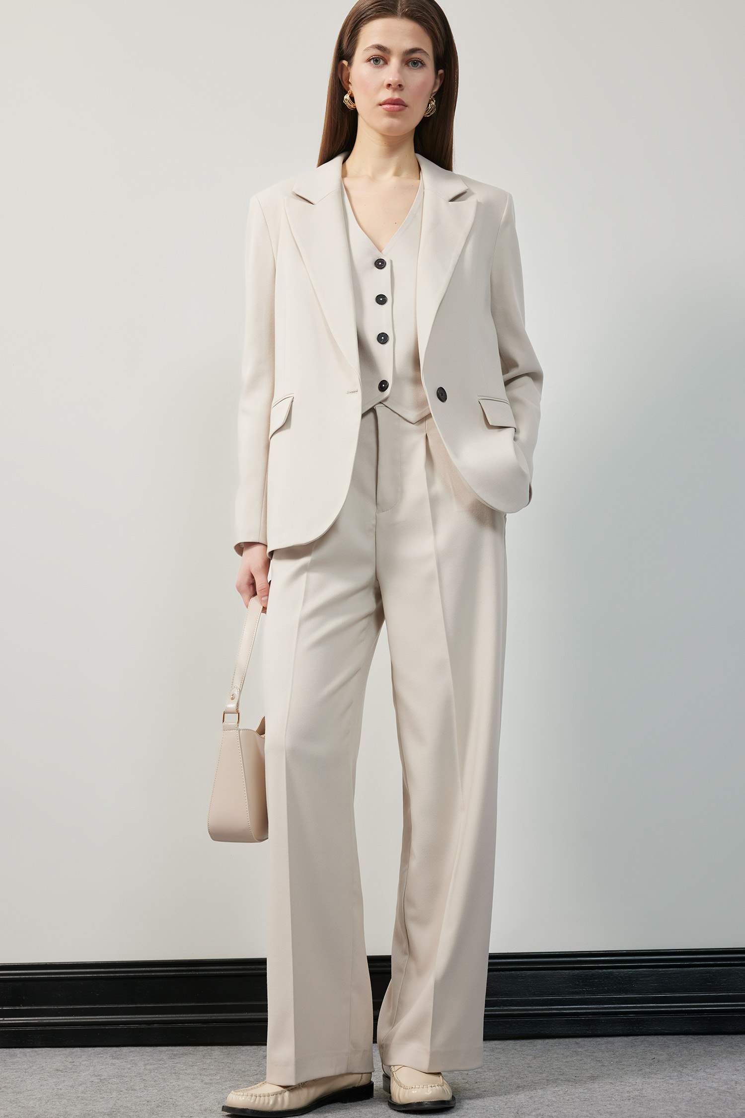 Oversize Geniş Kalıp Düğmeli Basic Düz Blazer Ceket